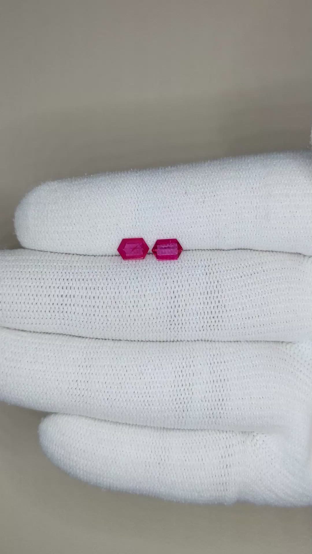 0.87 Ct.Tw.Total Carat Weight Ruby Pair from Mozambique Size Video