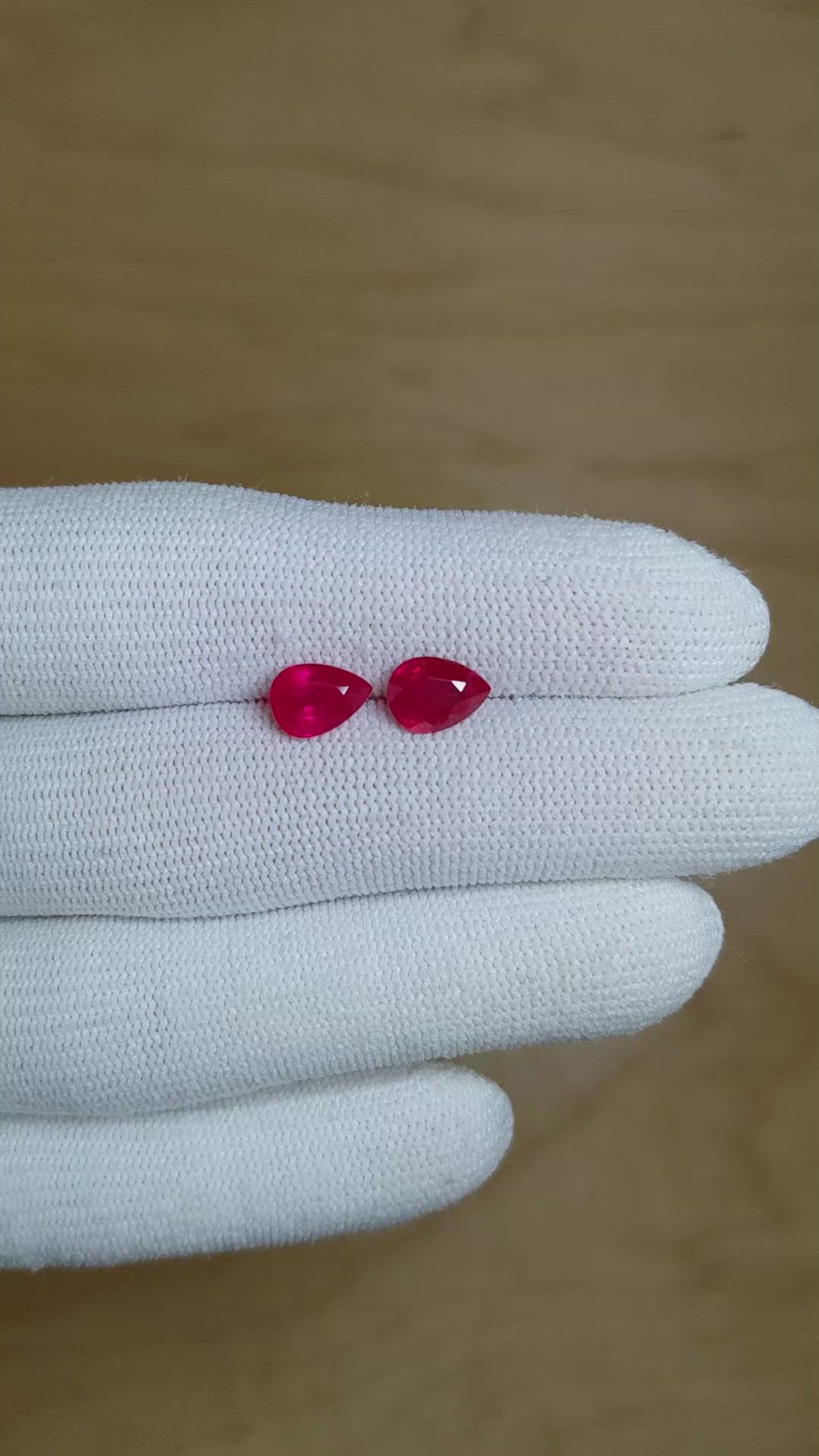 2.78 Ct.Tw.Total Carat Weight Ruby Pair from Burma (Myanmar) Size Video