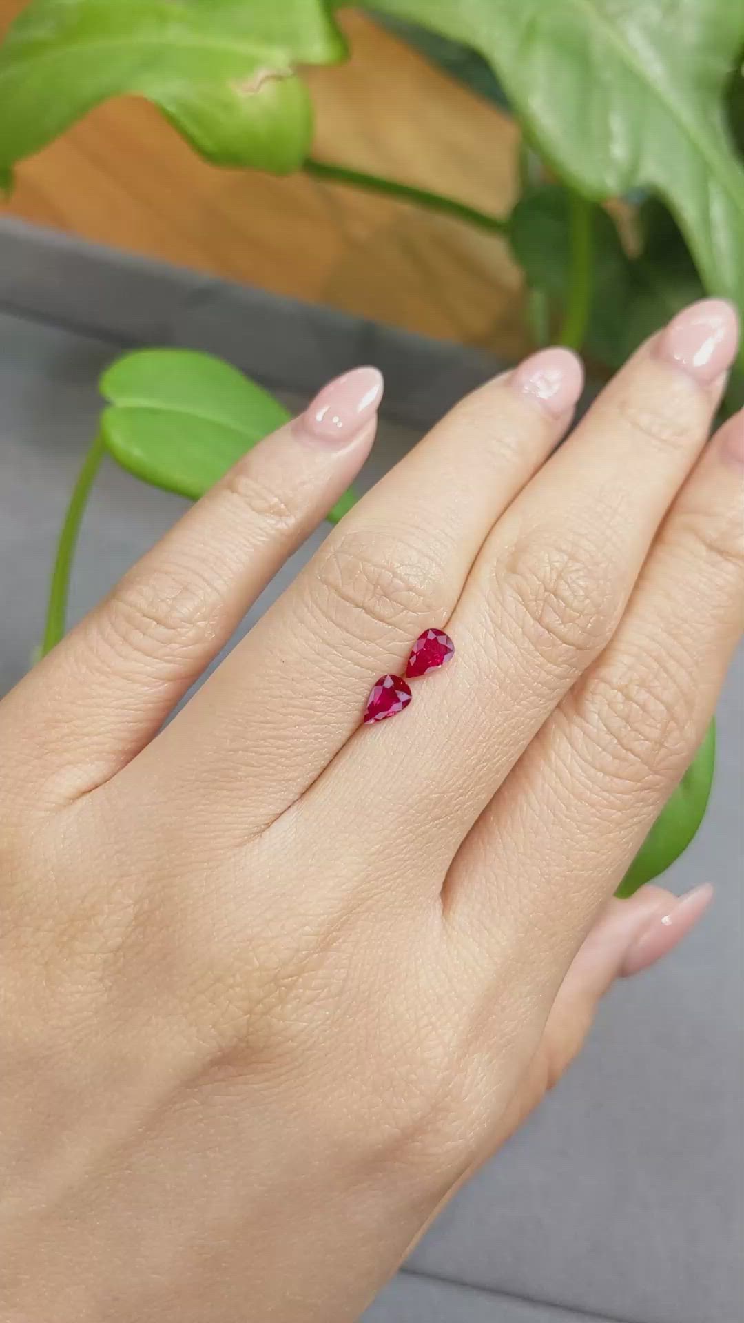 0.79 Ct.Tw.Total Carat Weight Ruby Pair from Burma (Myanmar) Size Video