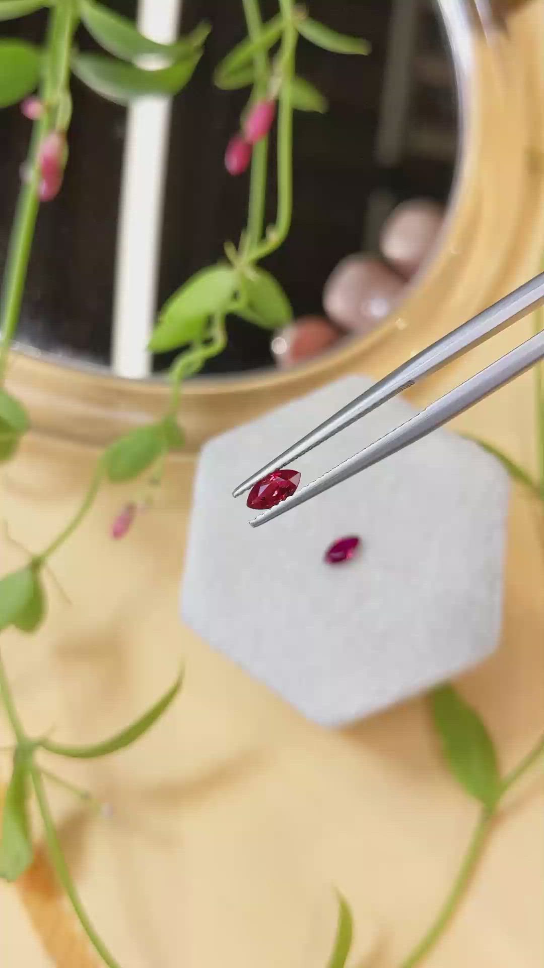0.68 Ct.Tw.Total Carat Weight Ruby Pair from Mozambique Size Video