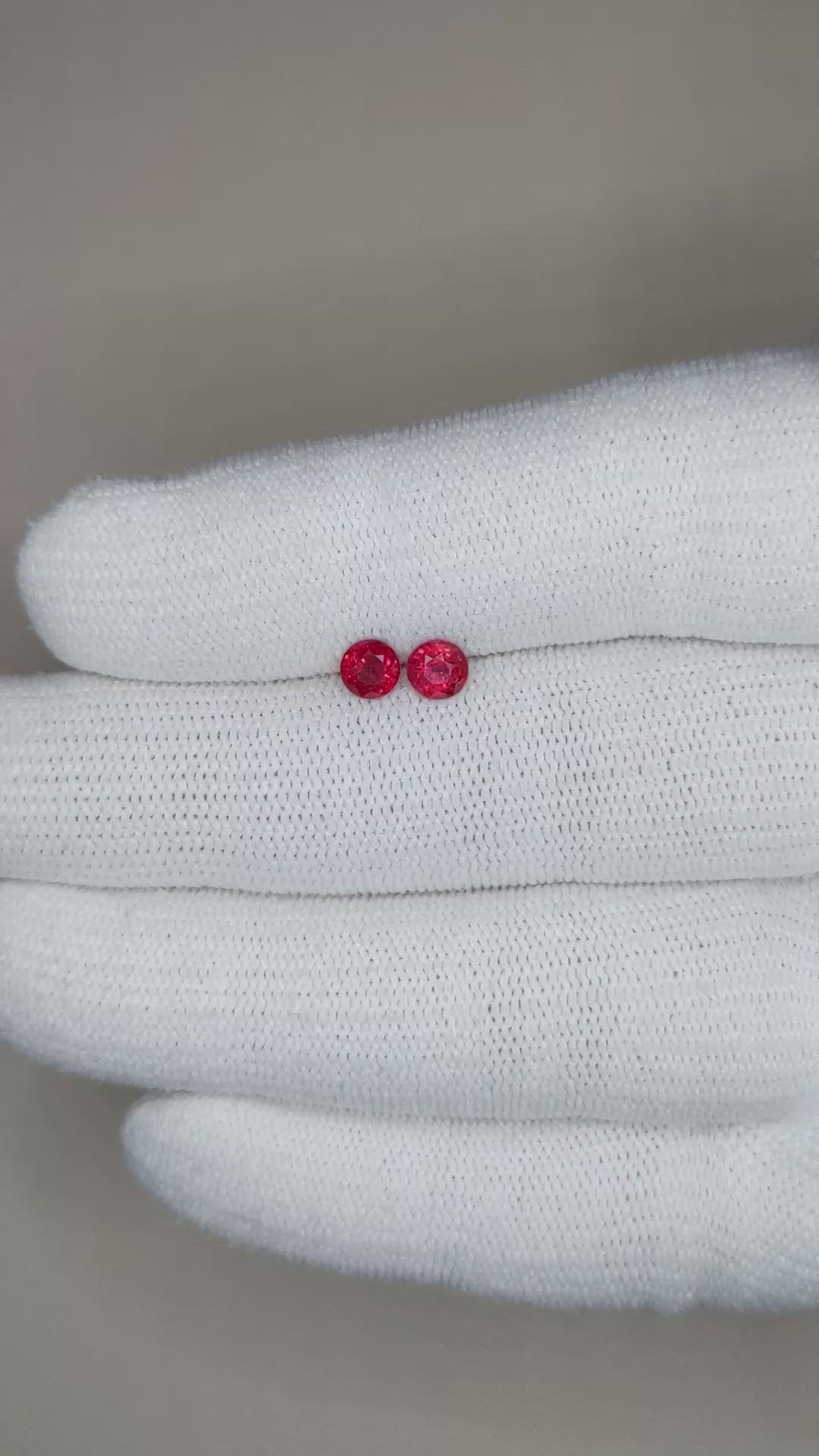 0.84 Ct.Tw.Total Carat Weight Ruby Pair from Thailand Size Video