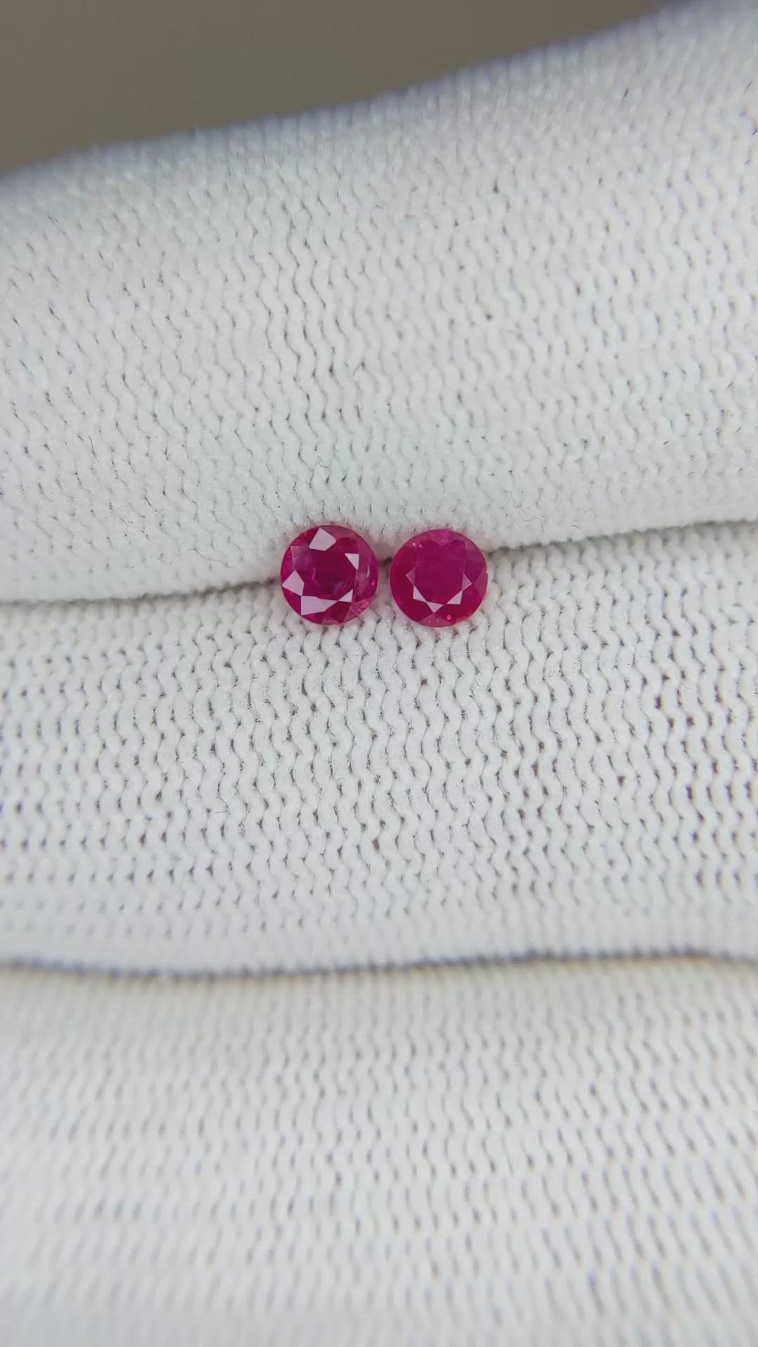 0.59 Ct.Tw.Total Carat Weight Ruby Pair from Burma (Myanmar) Size Video