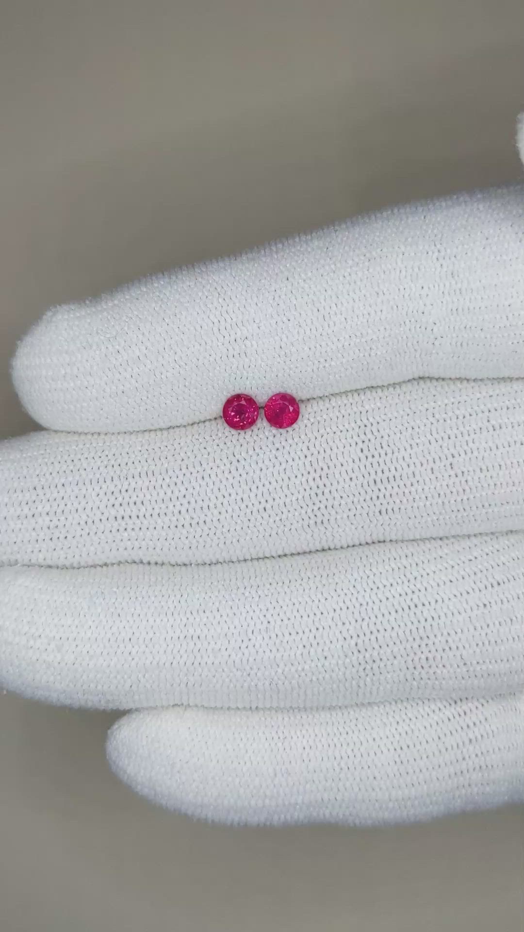 0.59 Ct.Tw.Total Carat Weight Ruby Pair from Burma (Myanmar) Size Video