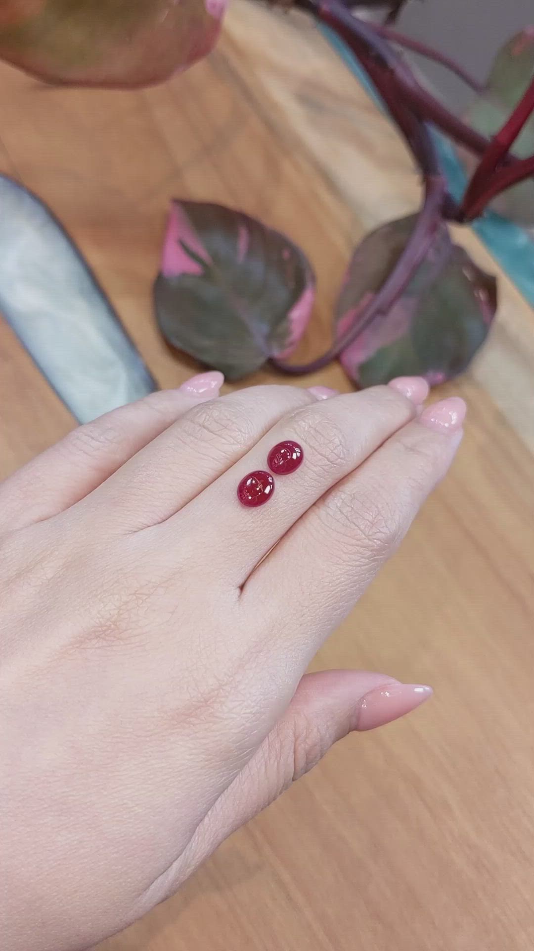 3.32&nbsp;Ct.Tw.Total Carat Weight Cabochon Ruby Pair from Mozambique Size Video