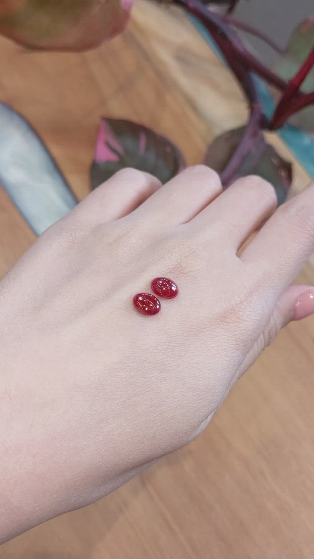 3.32&nbsp;Ct.Tw.Total Carat Weight Cabochon Ruby Pair from Mozambique Size Video