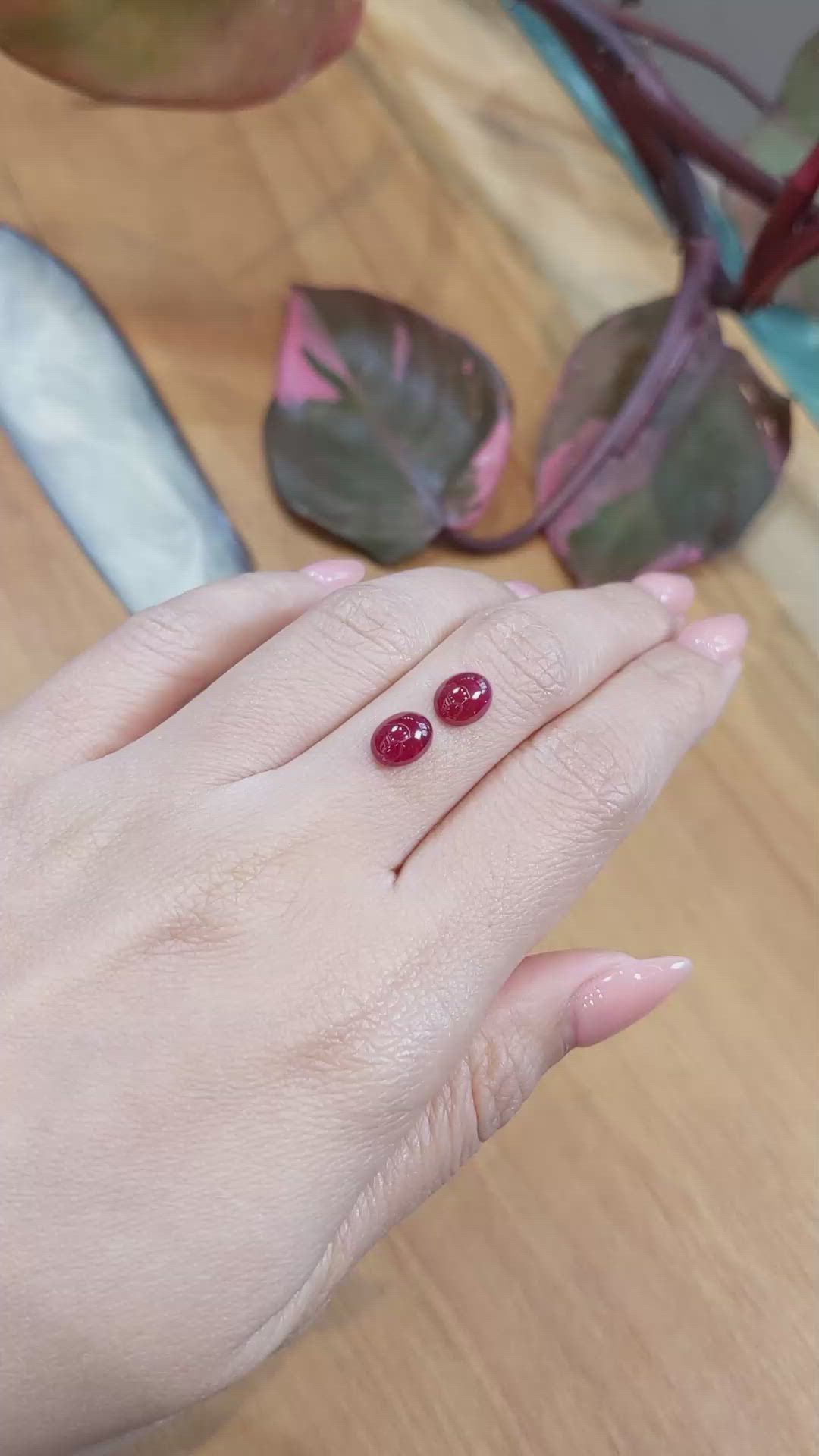 3.76&nbsp;Ct.Tw.Total Carat Weight Cabochon Ruby Pair from Mozambique Size Video