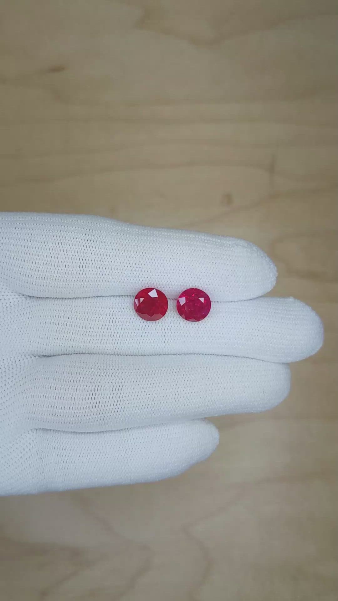 5.28 Ct.Tw.Total Carat Weight Ruby Pair from Burma (Myanmar) Size Video