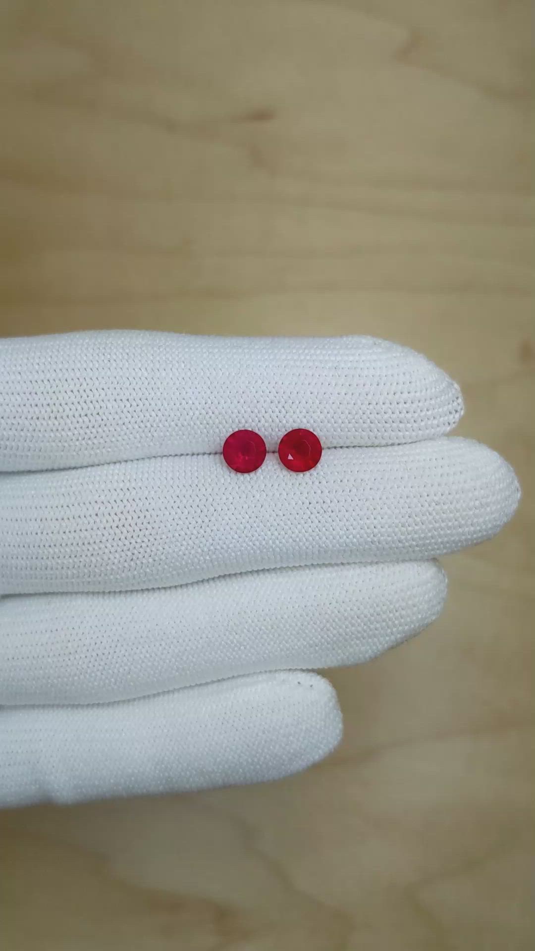 1.90 Ct.Tw.Total Carat Weight Ruby Pair from Mozambique Size Video