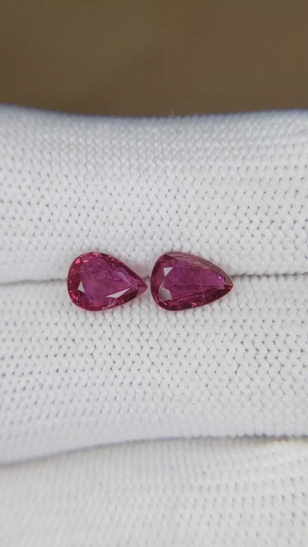 2.13 Ct.Tw.Total Carat Weight Ruby Pair from Thailand Size Video