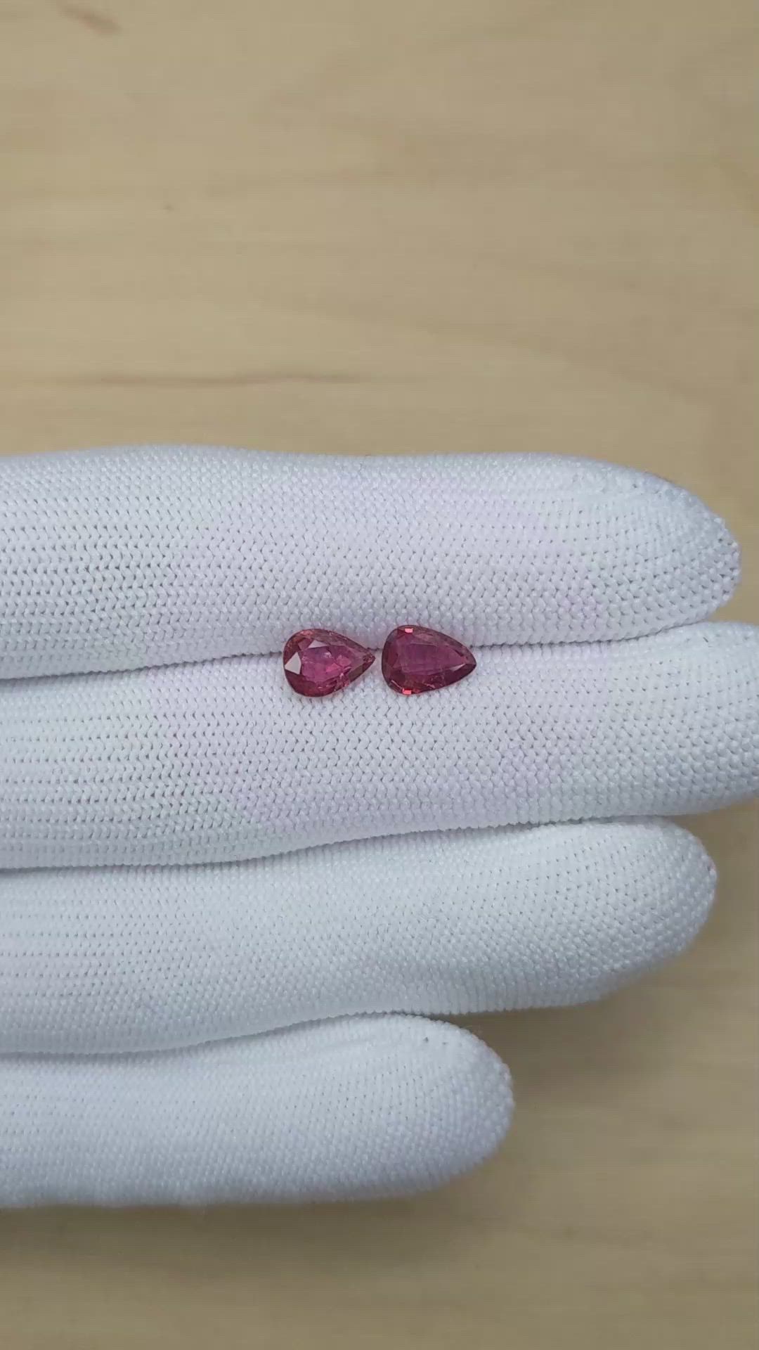 2.13 Ct.Tw.Total Carat Weight Ruby Pair from Thailand Size Video