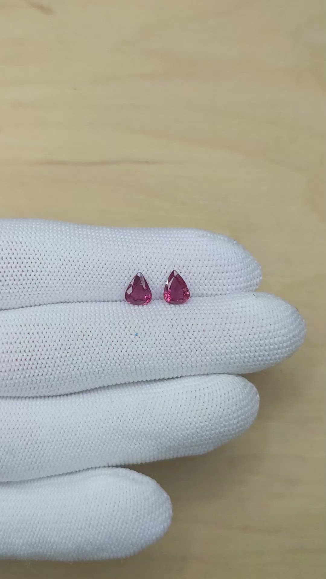 1.55&nbsp;Ct.Tw.Total Carat Weight Purplish Red Ruby Pair from Thailand Size Video
