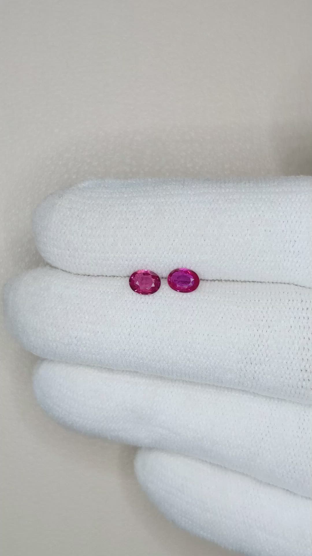 0.55 Ct.Tw.Total Carat Weight Purplish Red Ruby Pair from Mozambique Size Video