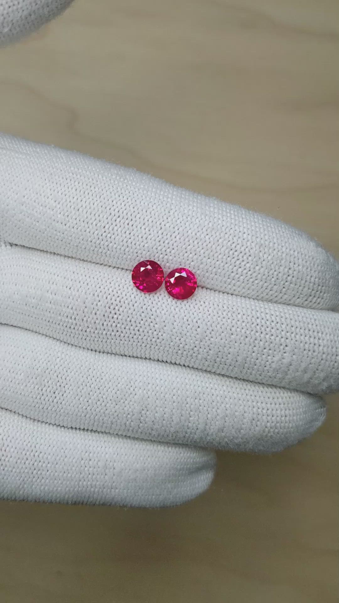 2.22 Ct.Tw.Total Carat Weight Pinkish Red Ruby Pair from Burma (Myanmar) Size Video