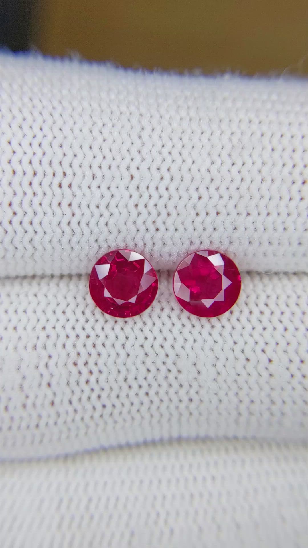 2.22 Ct.Tw.Total Carat Weight Pinkish Red Ruby Pair from Burma (Myanmar) Size Video
