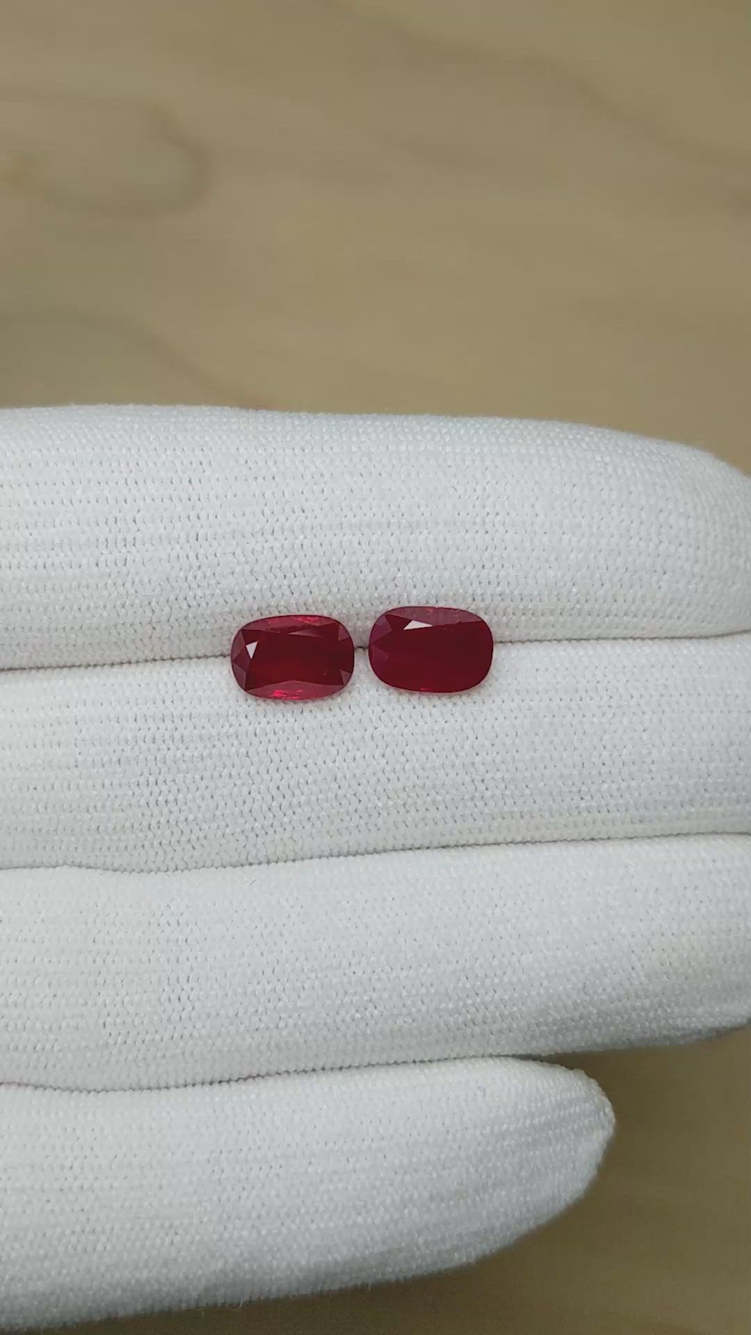 4.80 Ct.Tw.Total Carat Weight Ruby Pair from Burma (Myanmar) Size Video