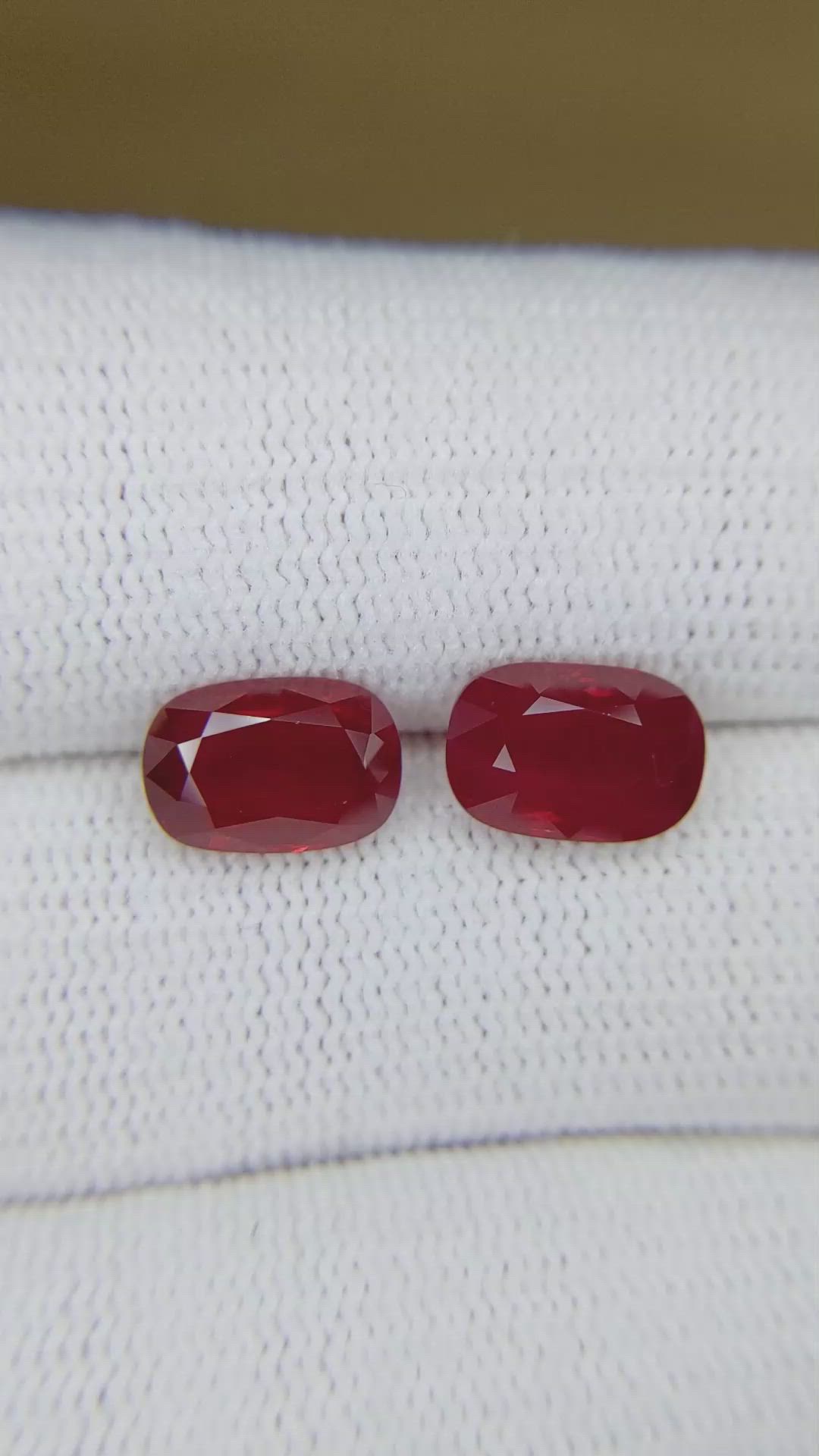 4.80 Ct.Tw.Total Carat Weight Ruby Pair from Burma (Myanmar) Size Video