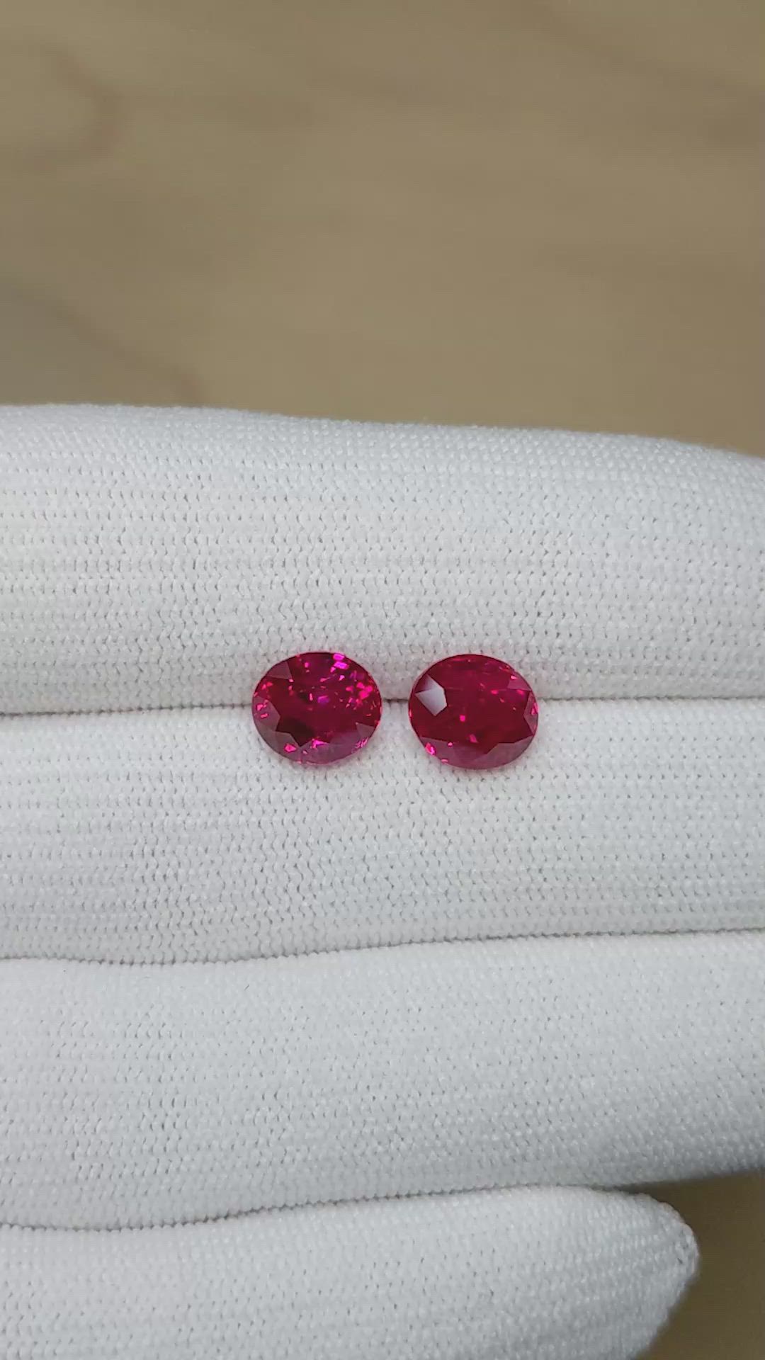 5.94 Ct.Tw.Total Carat Weight Pinkish Red Ruby Pair from Burma (Myanmar) Size Video