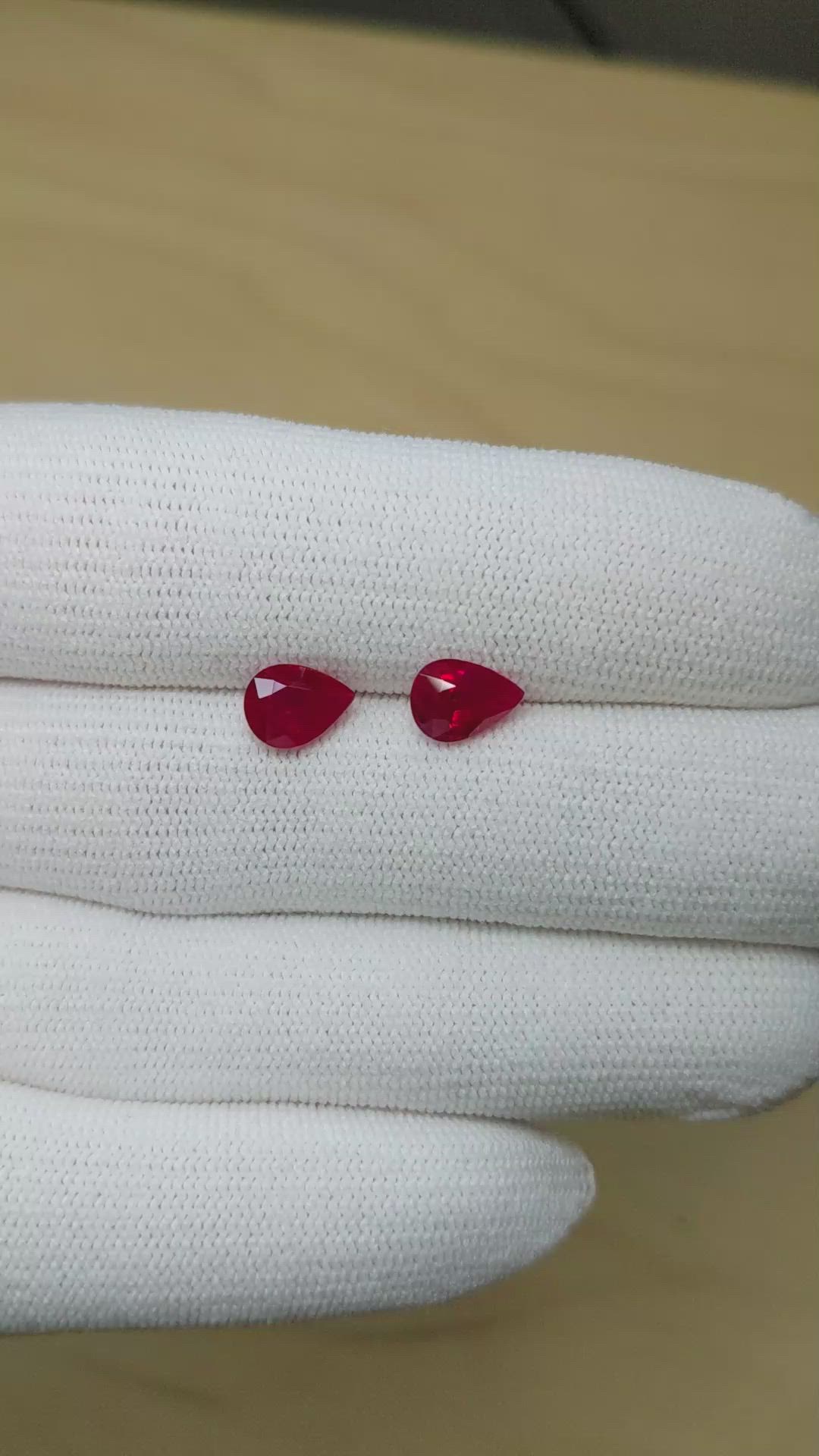 2.56&nbsp;Ct.Tw.Total Carat Weight Ruby Pair from Burma (Myanmar) Size Video