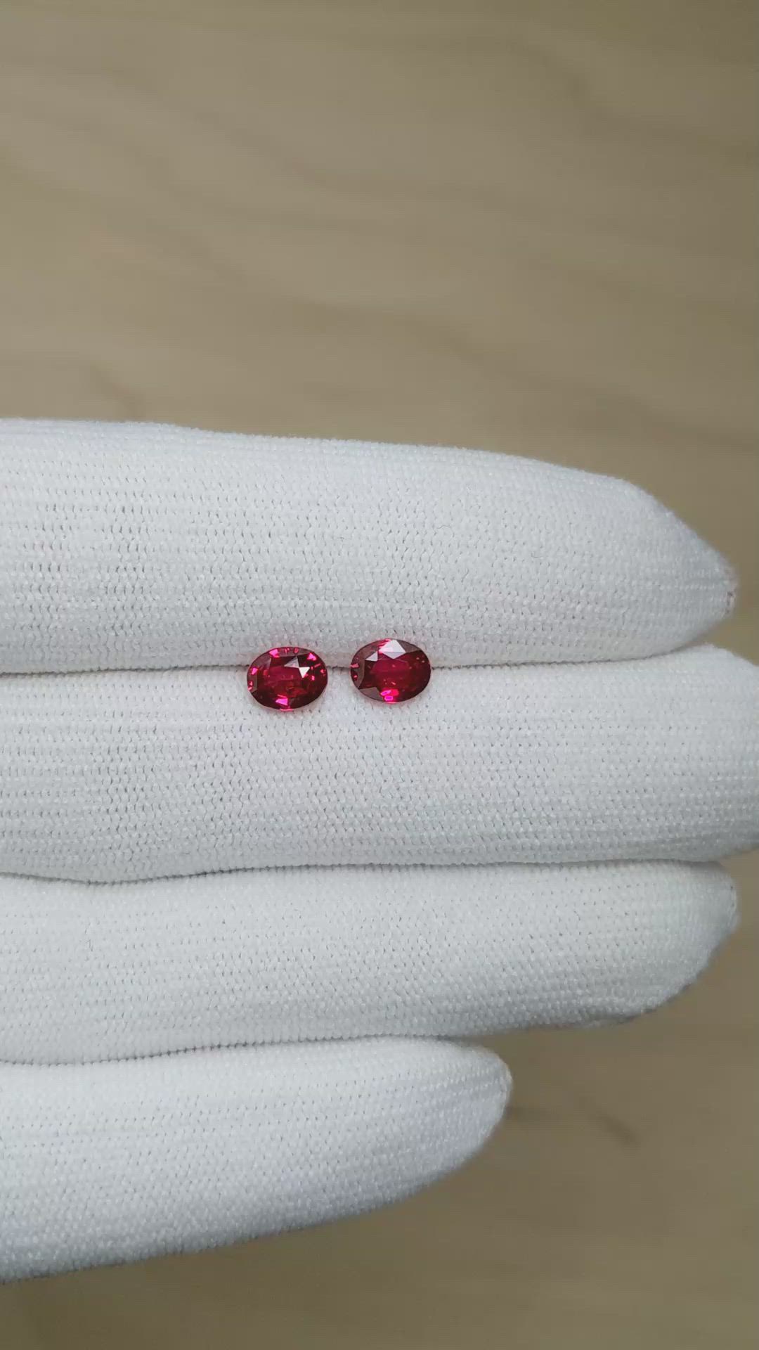 2.02 Ct.Tw.Total Carat Weight Ruby Pair from Burma (Myanmar) Size Video
