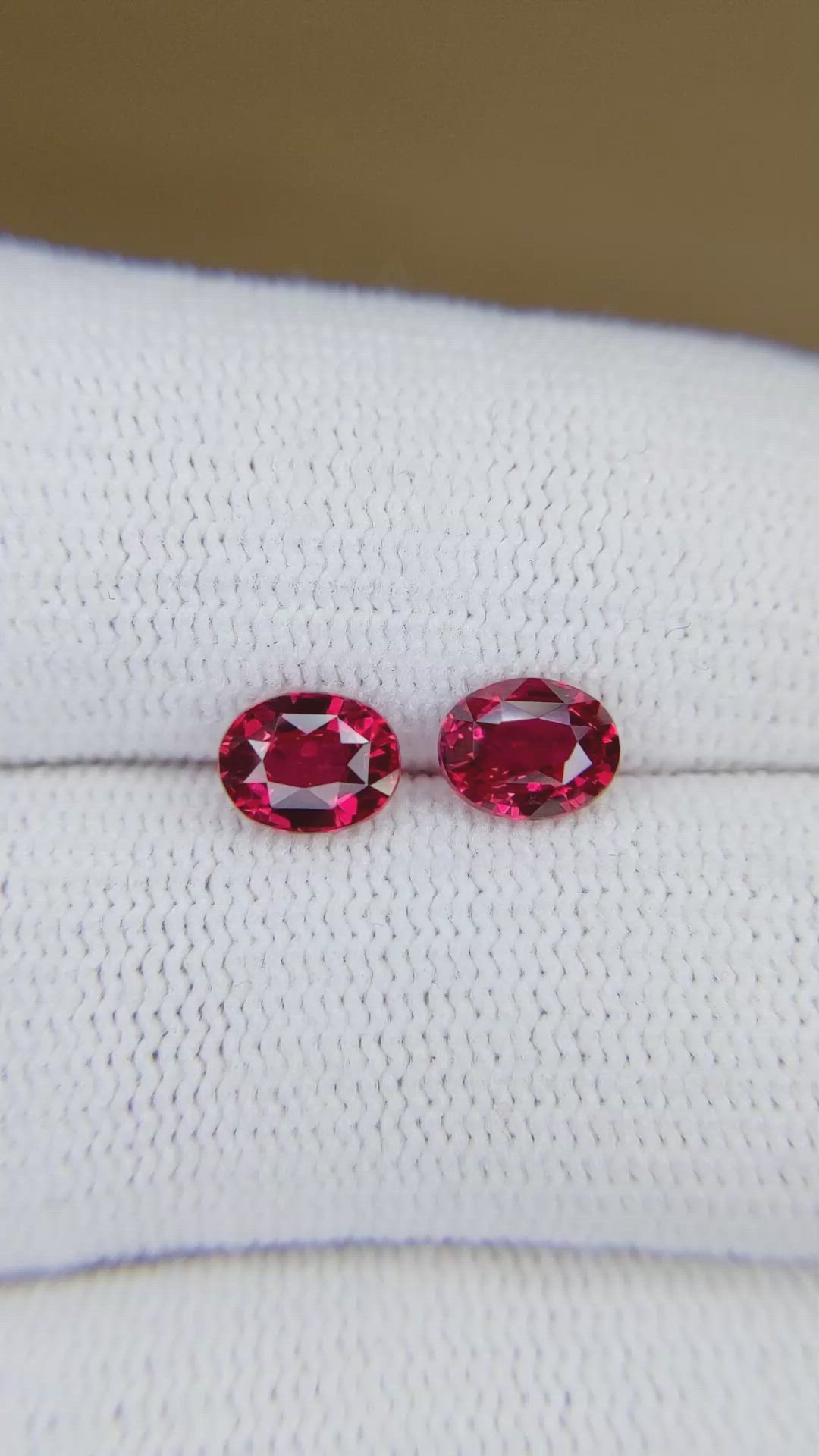 2.02 Ct.Tw.Total Carat Weight Ruby Pair from Burma (Myanmar) Size Video