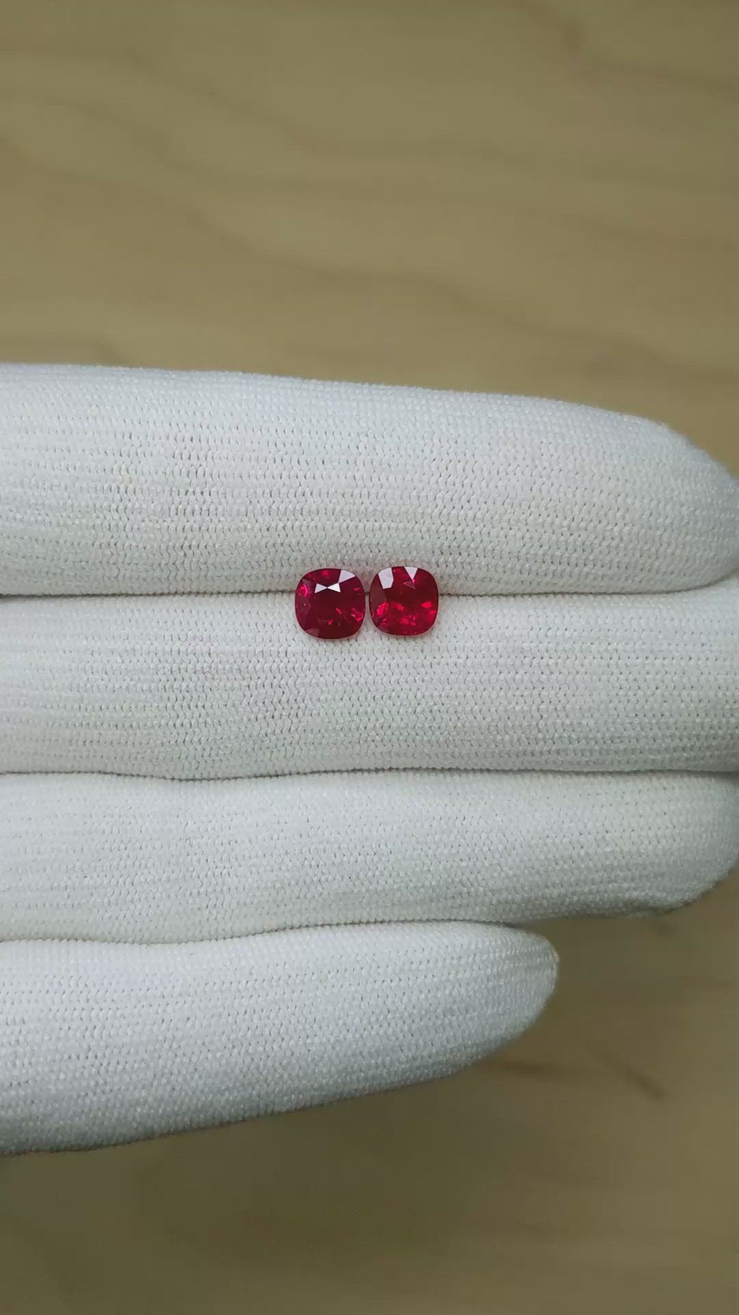 2.54&nbsp;Ct.Tw.Total Carat Weight Ruby Pair from Burma (Myanmar) Size Video