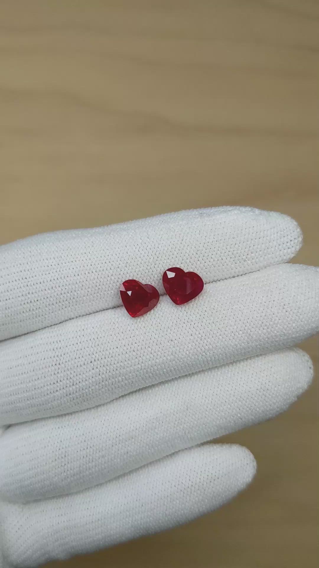 4.17&nbsp;Ct.Tw.Total Carat Weight Ruby Pair from Burma (Myanmar) Size Video