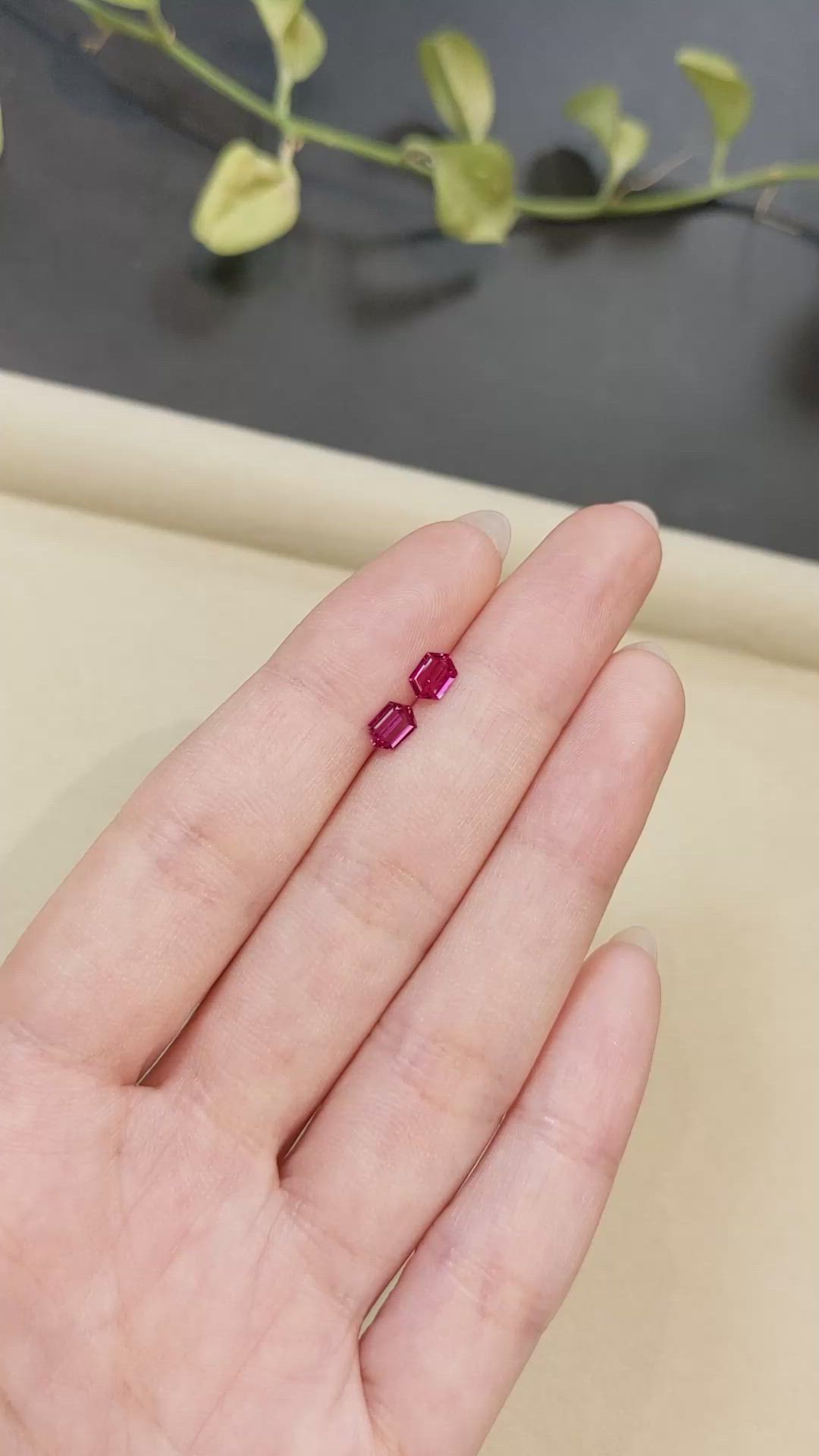 0.86 Ct.Tw.Total Carat Weight Pinkish Red Ruby Pair from Mozambique Size Video