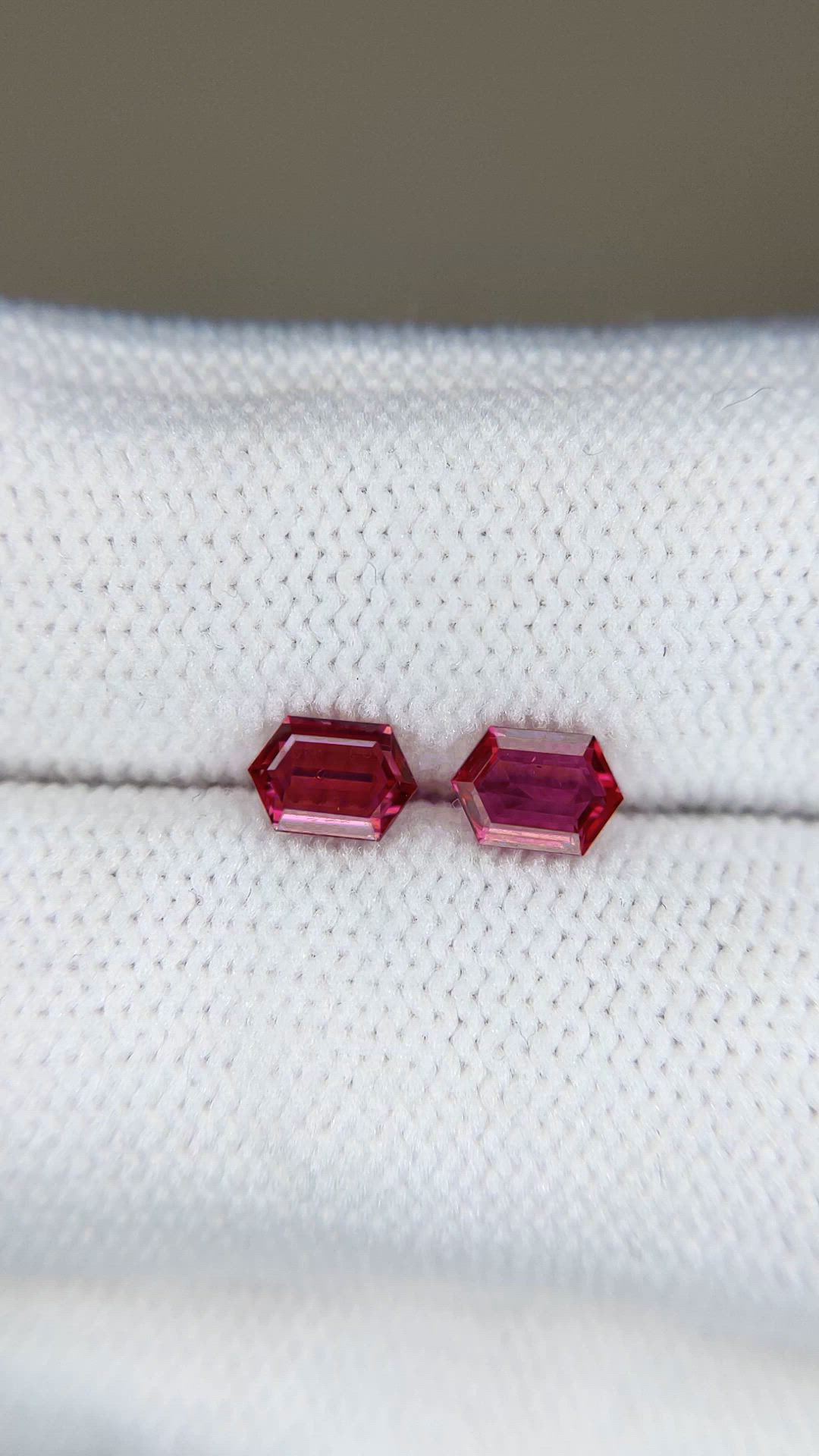0.86 Ct.Tw.Total Carat Weight Pinkish Red Ruby Pair from Mozambique Size Video