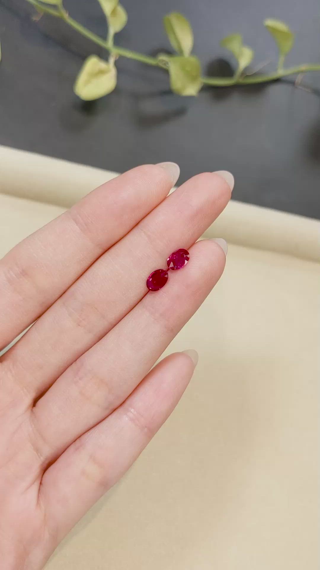 1.22 Ct.Tw.Total Carat Weight Purplish Red Ruby Pair from Mozambique Size Video