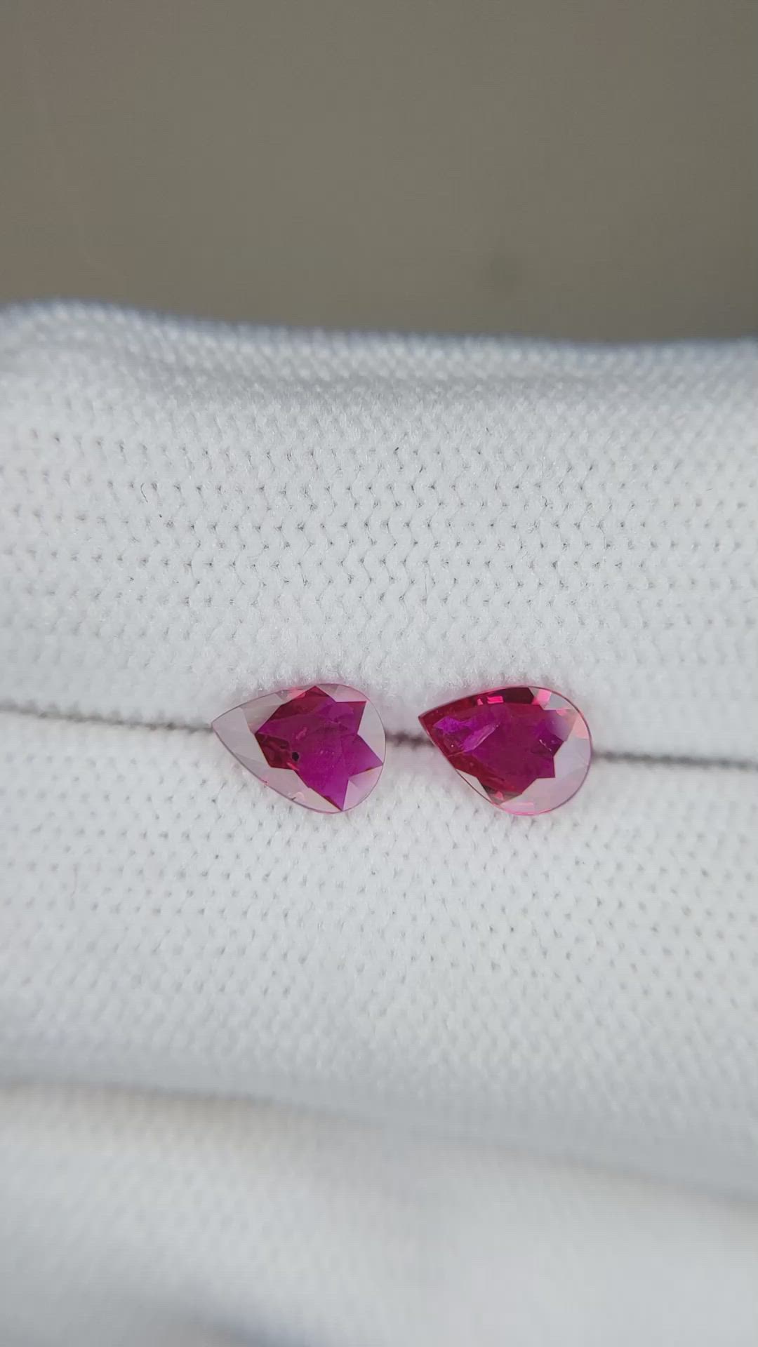 1.15 Ct.Tw.Total Carat Weight Pinkish Red Ruby Pair from Mozambique Size Video