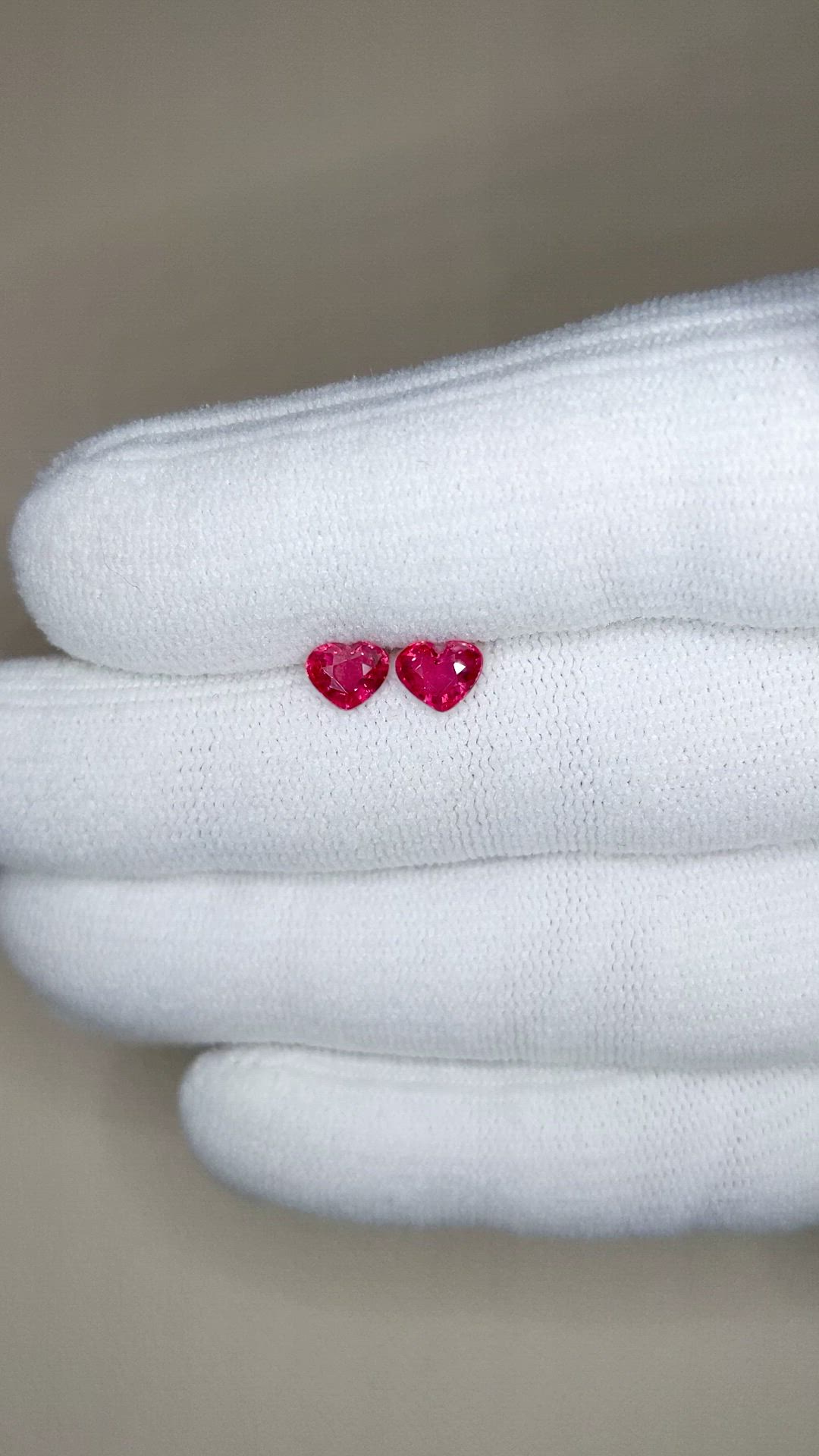1.21 Ct.Tw.Total Carat Weight Pinkish Red Ruby Pair from Mozambique Size Video