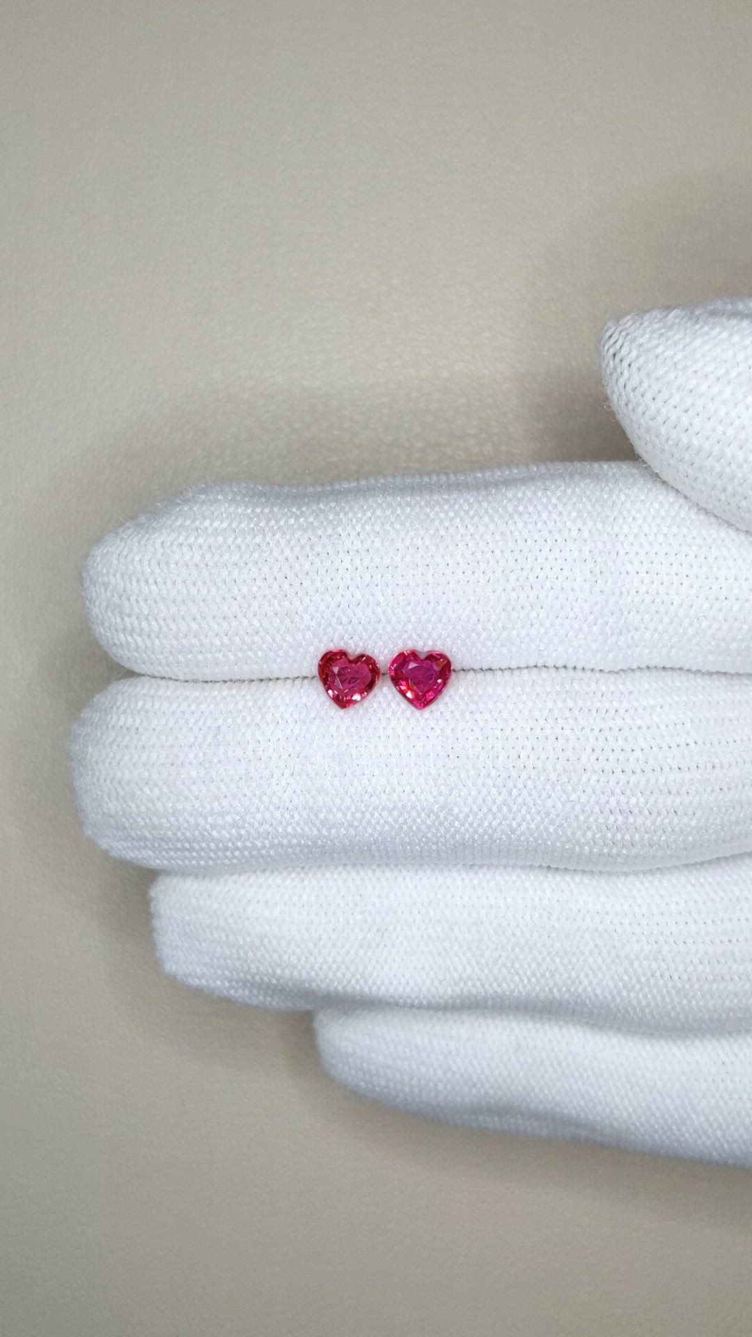 1.11 Ct.Tw.Total Carat Weight Pinkish Red Ruby Pair from Mozambique Size Video
