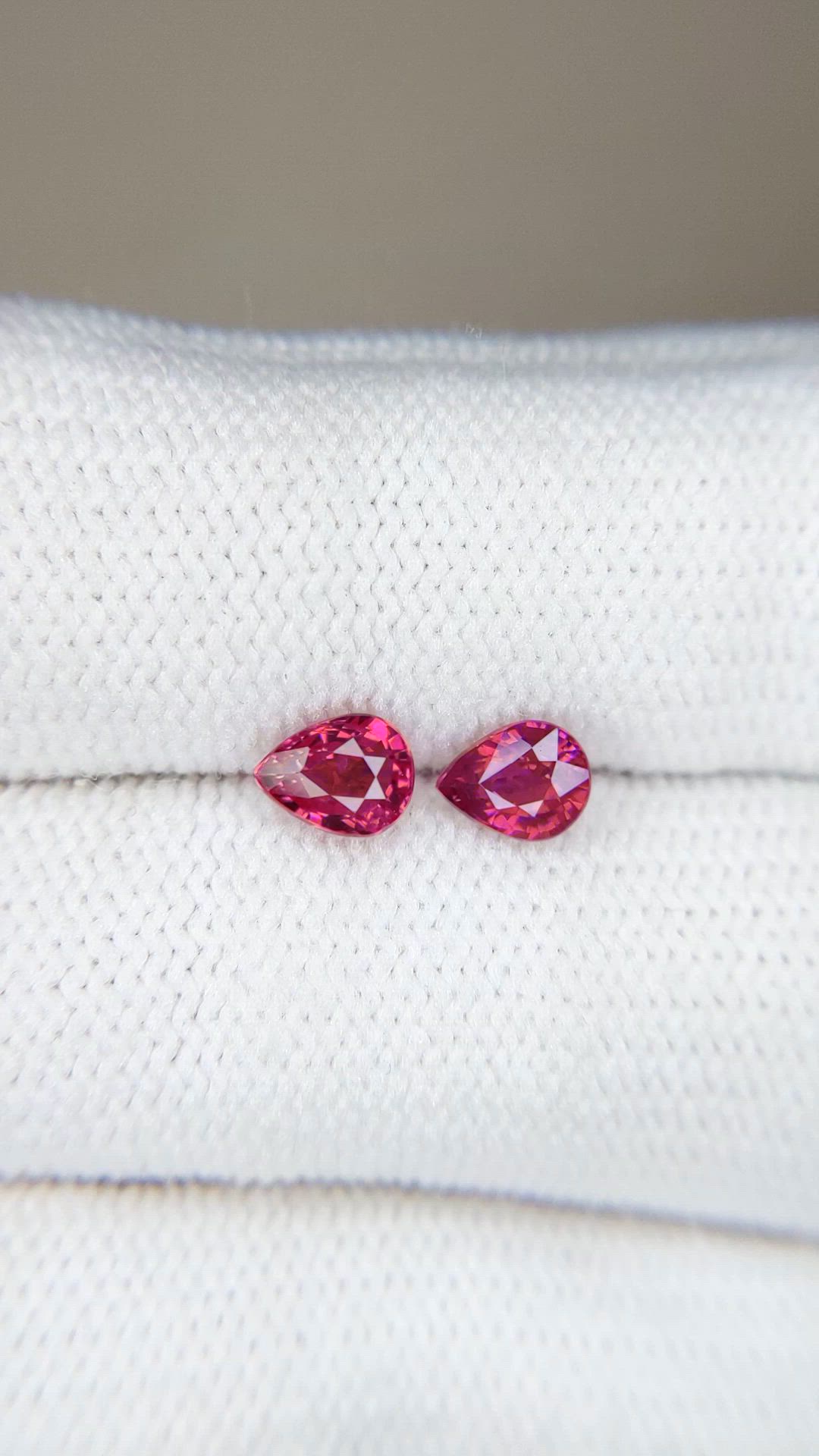 1.25 Ct.Tw.Total Carat Weight Purplish Red Ruby Pair from Mozambique Size Video