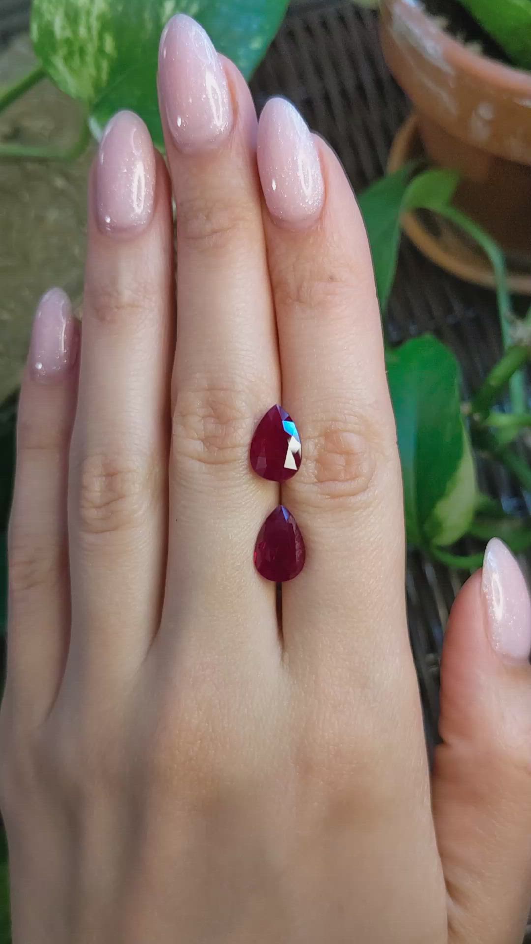 8.26 Ct.Tw.Total Carat Weight Ruby Pair from Burma (Myanmar) Size Video