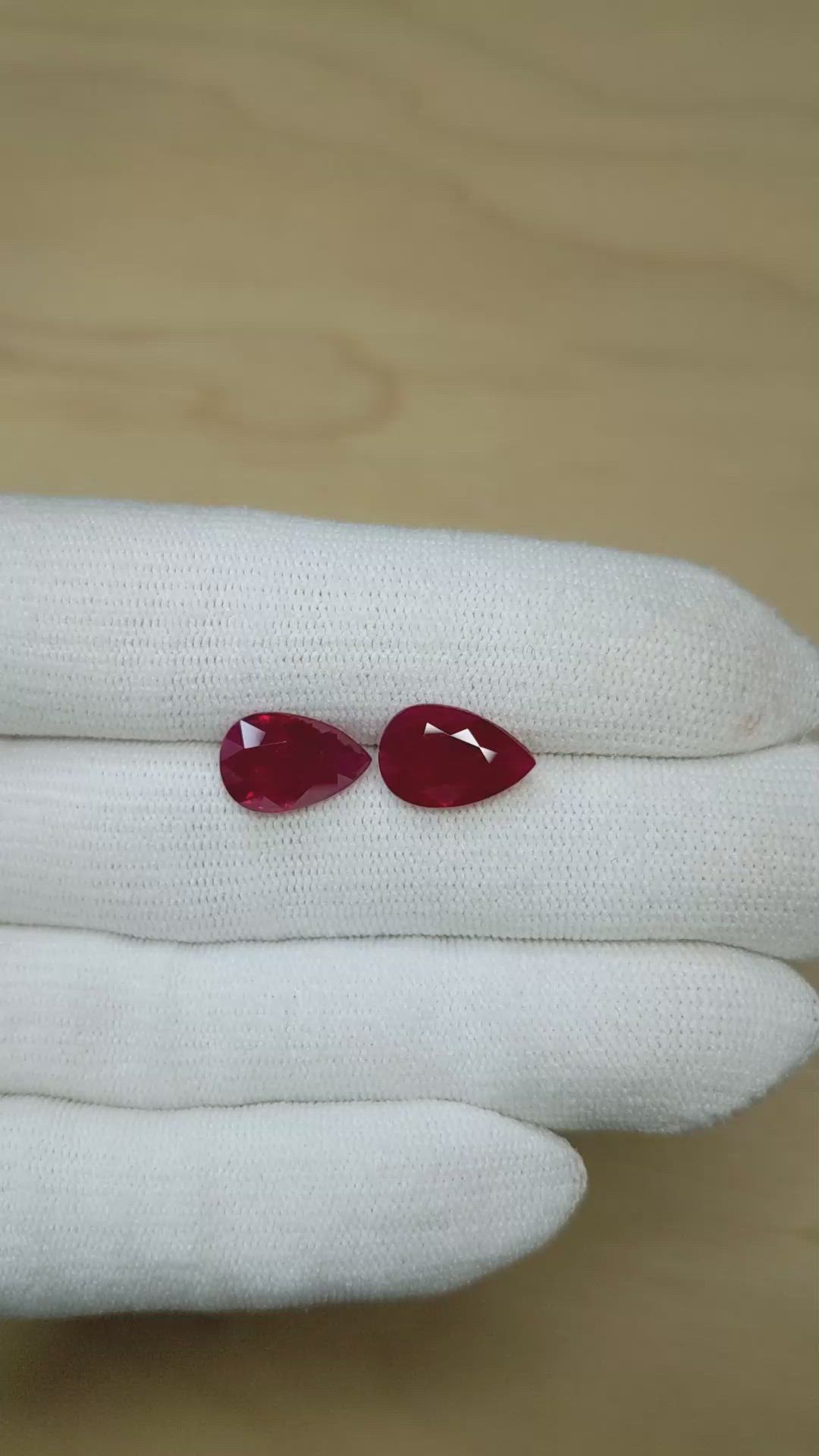 8.26 Ct.Tw.Total Carat Weight Ruby Pair from Burma (Myanmar) Size Video