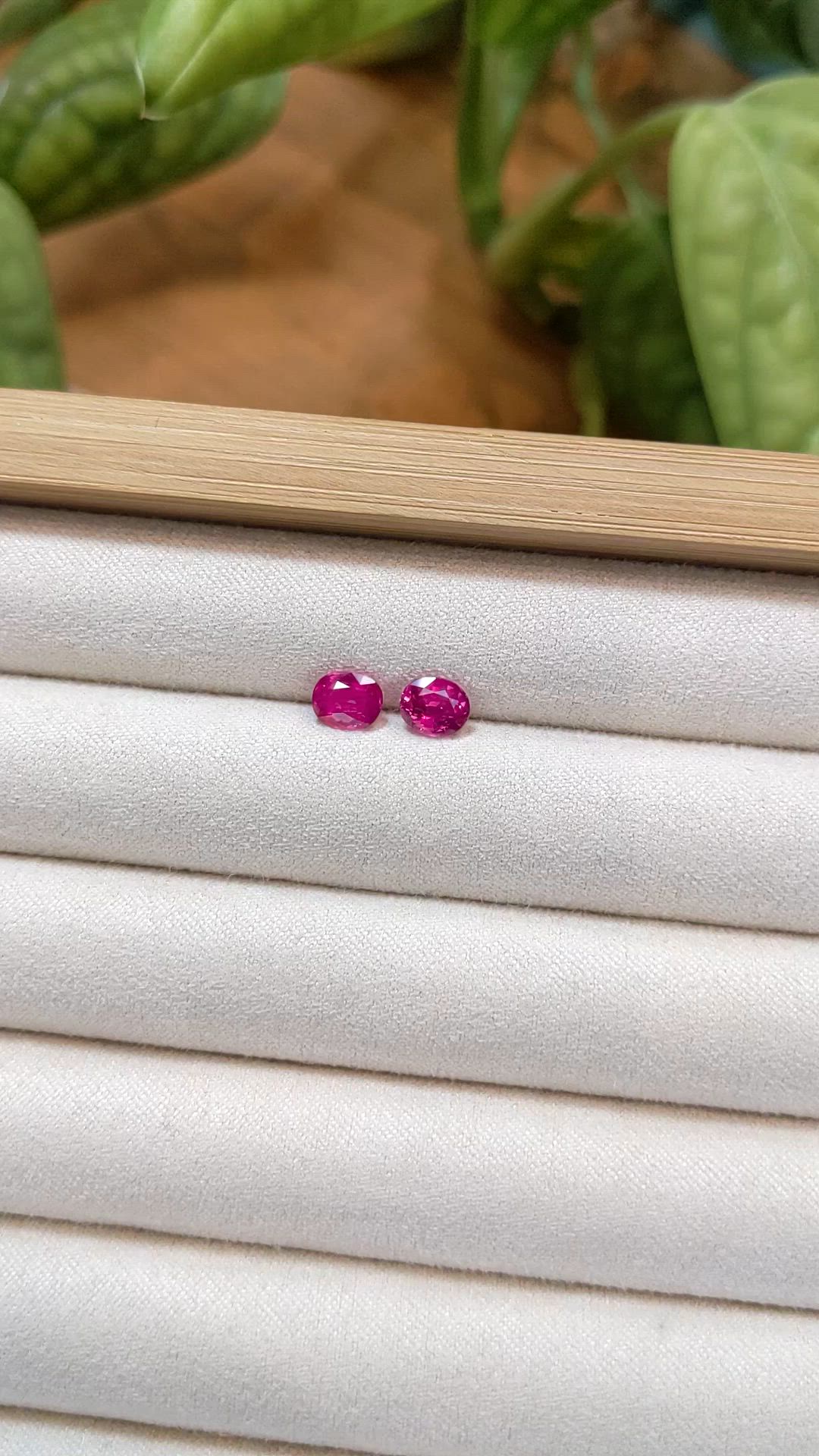 1.91 Ct.Tw.Total Carat Weight Purplish Red Ruby Pair from Mozambique Size Video