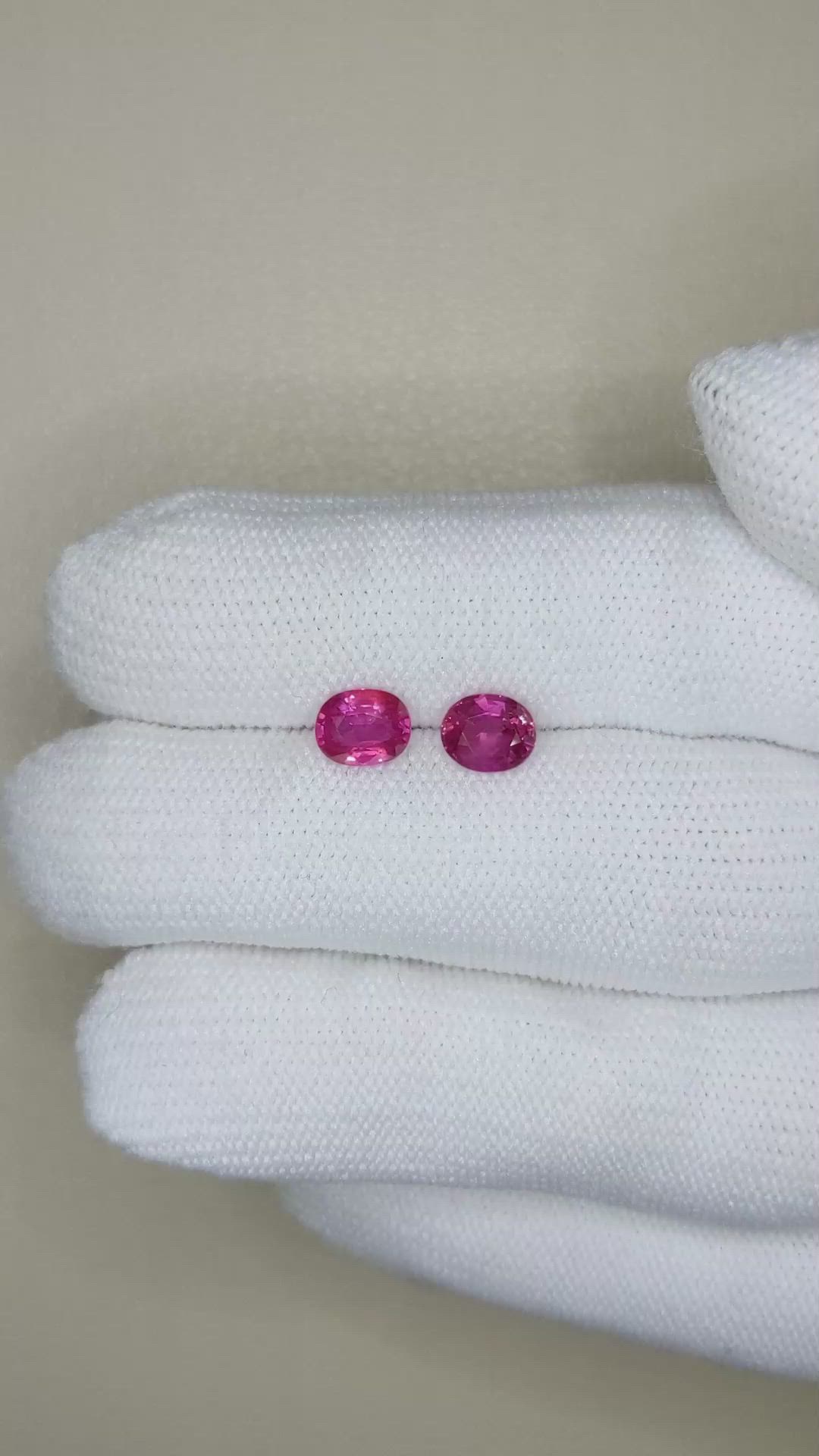 1.91 Ct.Tw.Total Carat Weight Purplish Red Ruby Pair from Mozambique Size Video