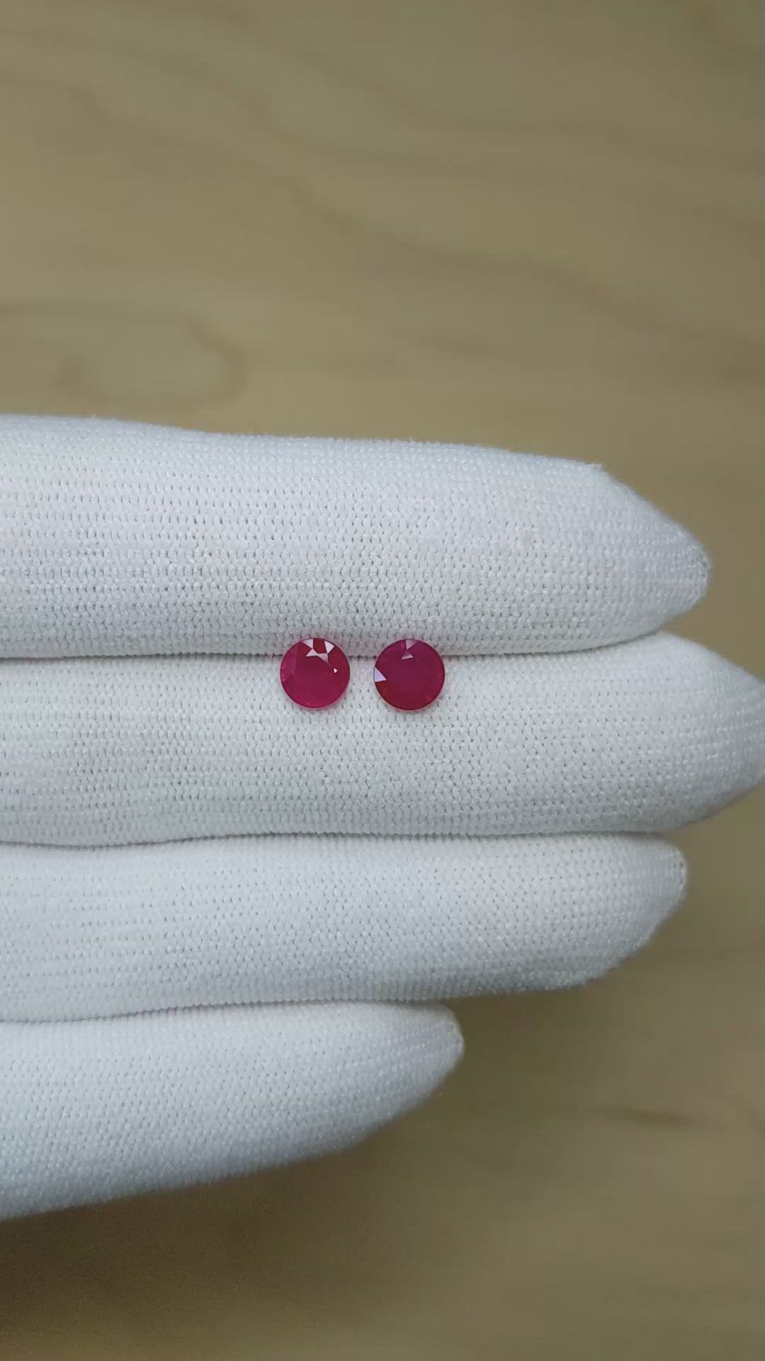 1.76 Ct.Tw.Total Carat Weight Pinkish Red Ruby Pair from Mozambique Size Video