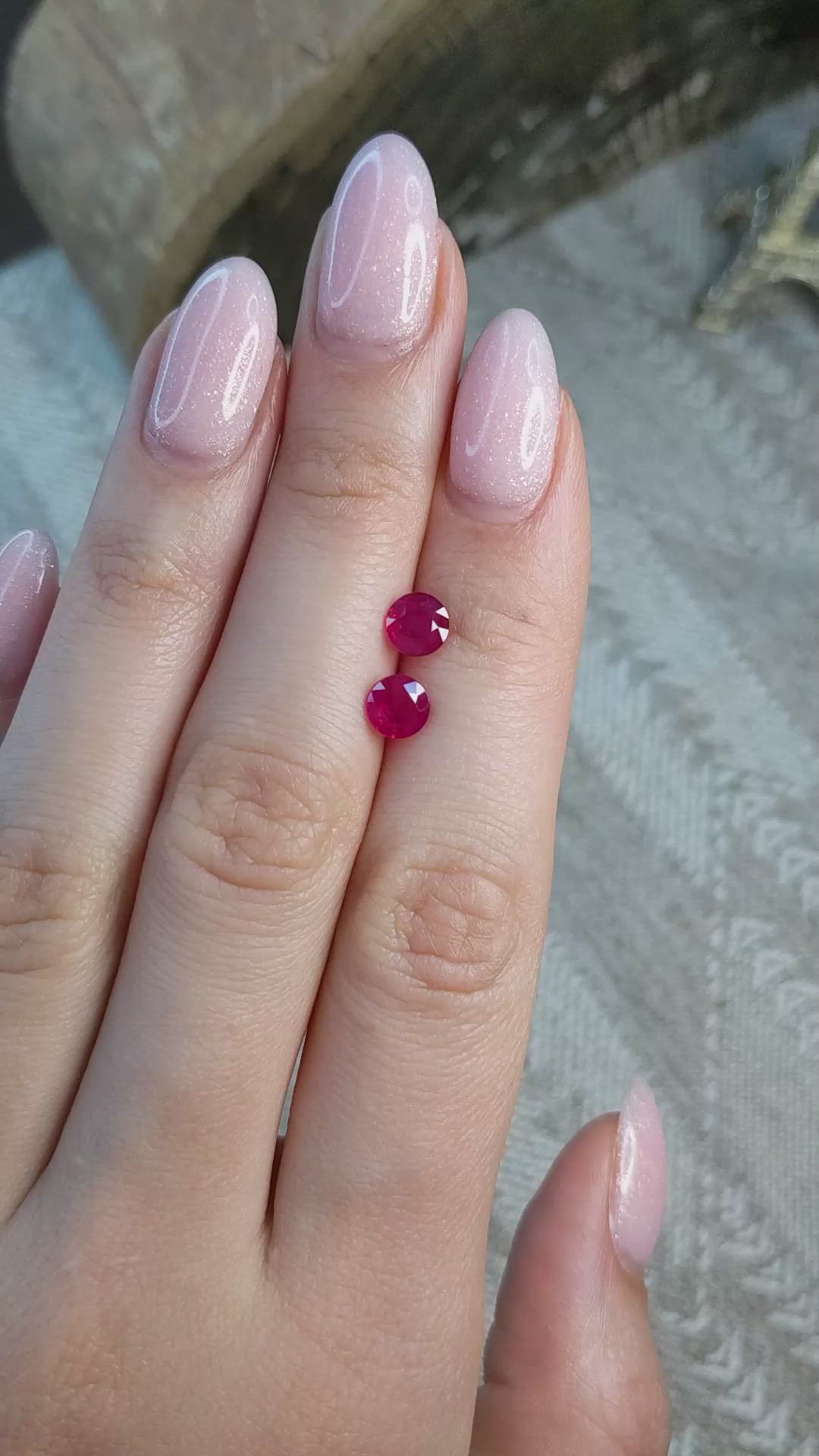 1.76 Ct.Tw.Total Carat Weight Pinkish Red Ruby Pair from Mozambique Size Video