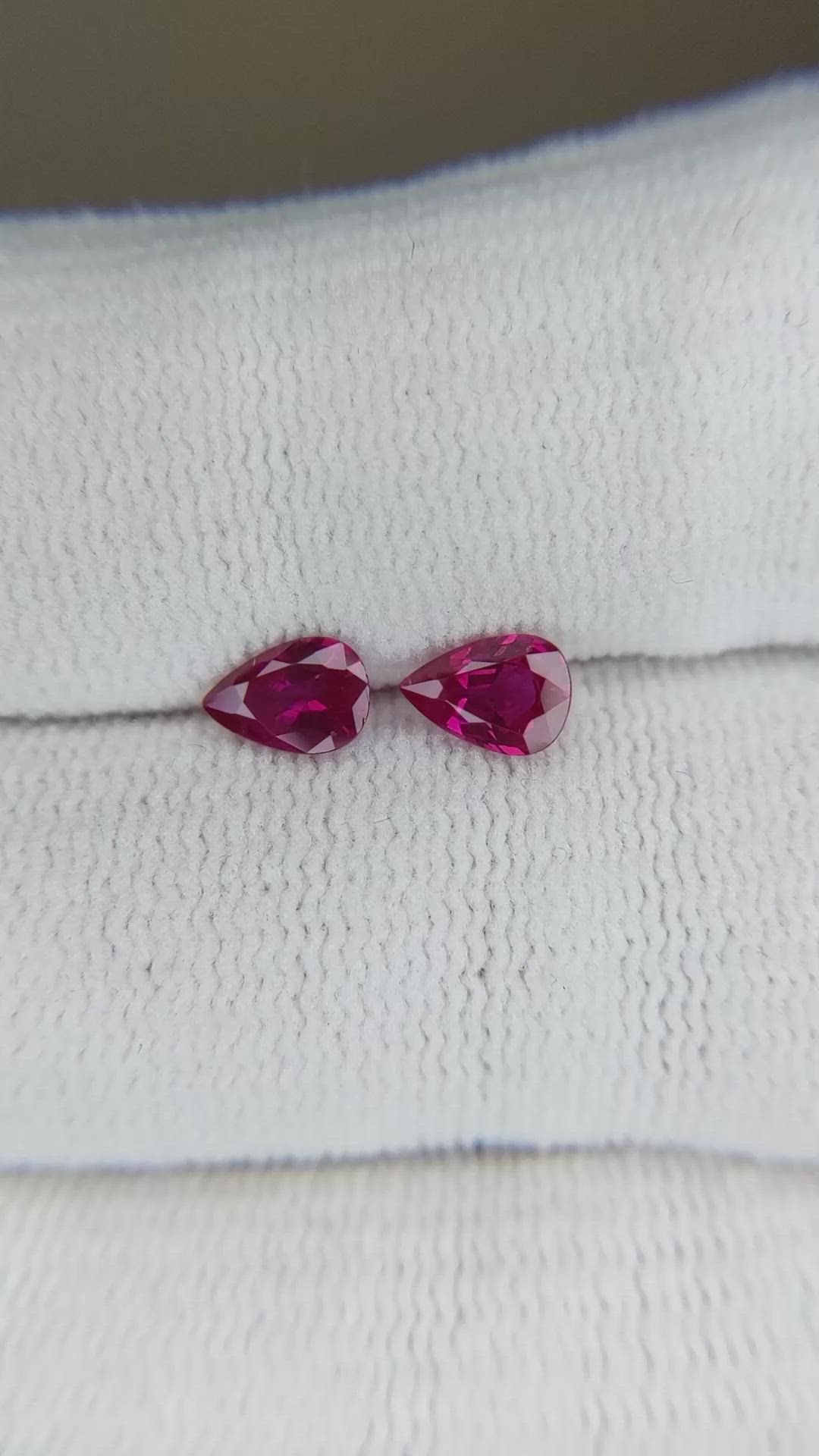 0.91 Ct.Tw.Total Carat Weight Purplish Red Ruby Pair from Mozambique Size Video