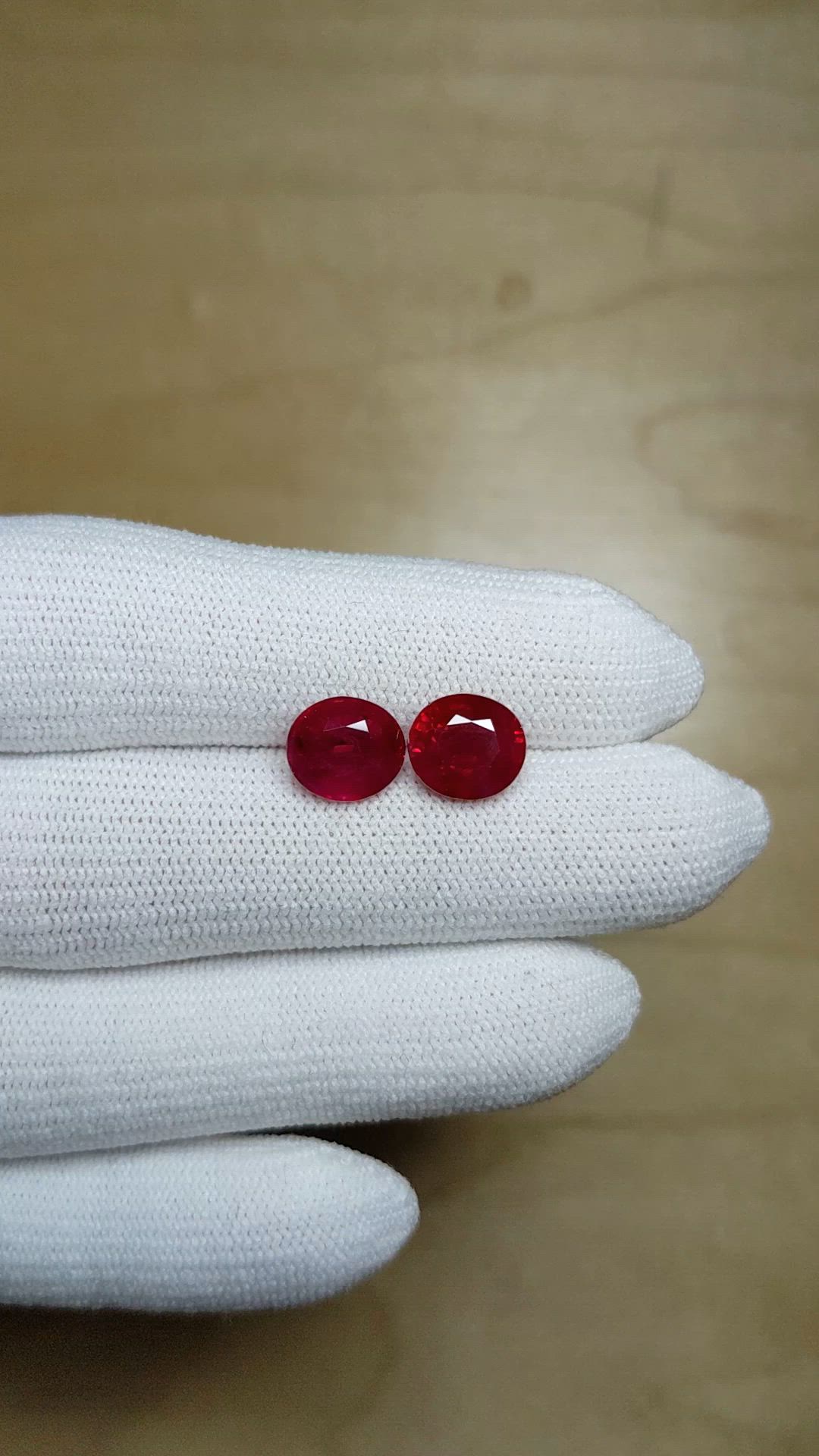 6.18&nbsp;Ct.Tw.Total Carat Weight Ruby Pair from Burma (Myanmar) Size Video