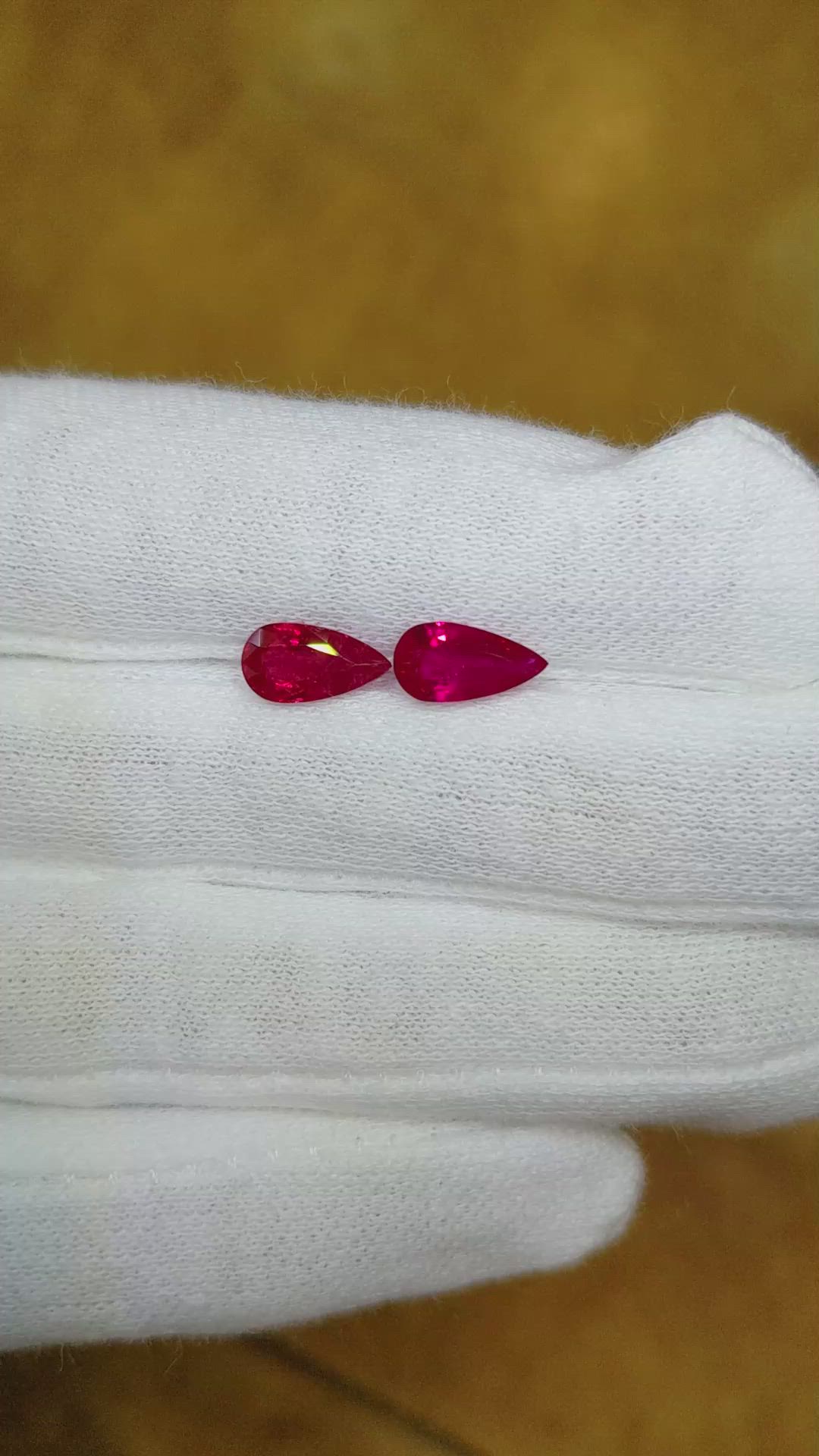 2.61 Ct.Tw.Total Carat Weight Ruby Pair from Mozambique Size Video