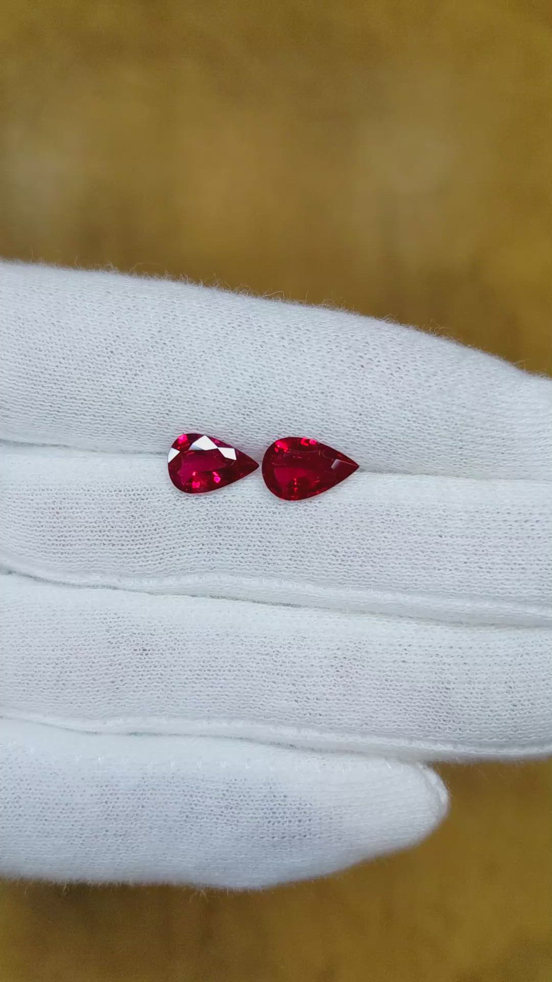 2.62 Ct.Tw.Total Carat Weight Ruby Pair from Mozambique Size Video