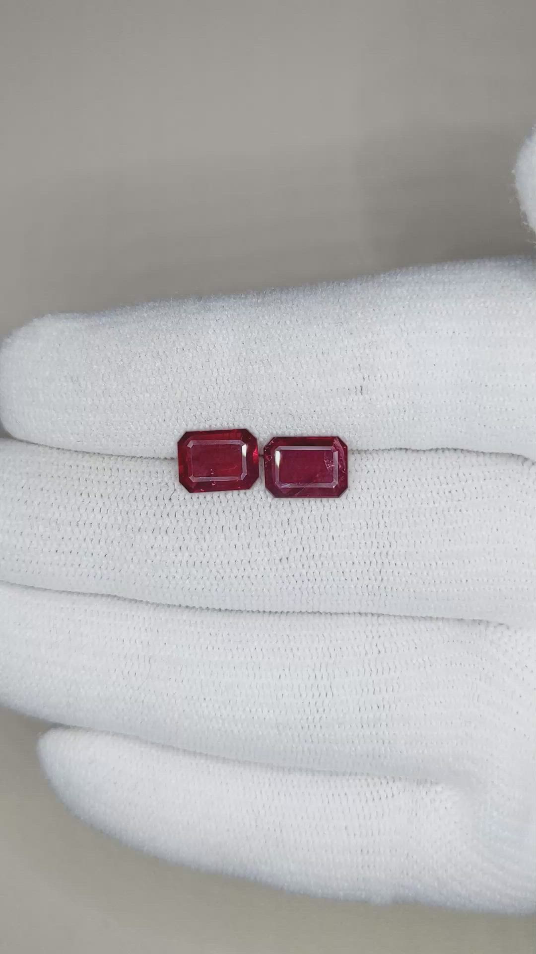 3.05 Ct.Tw.Total Carat Weight Ruby Pair from Mozambique Size Video