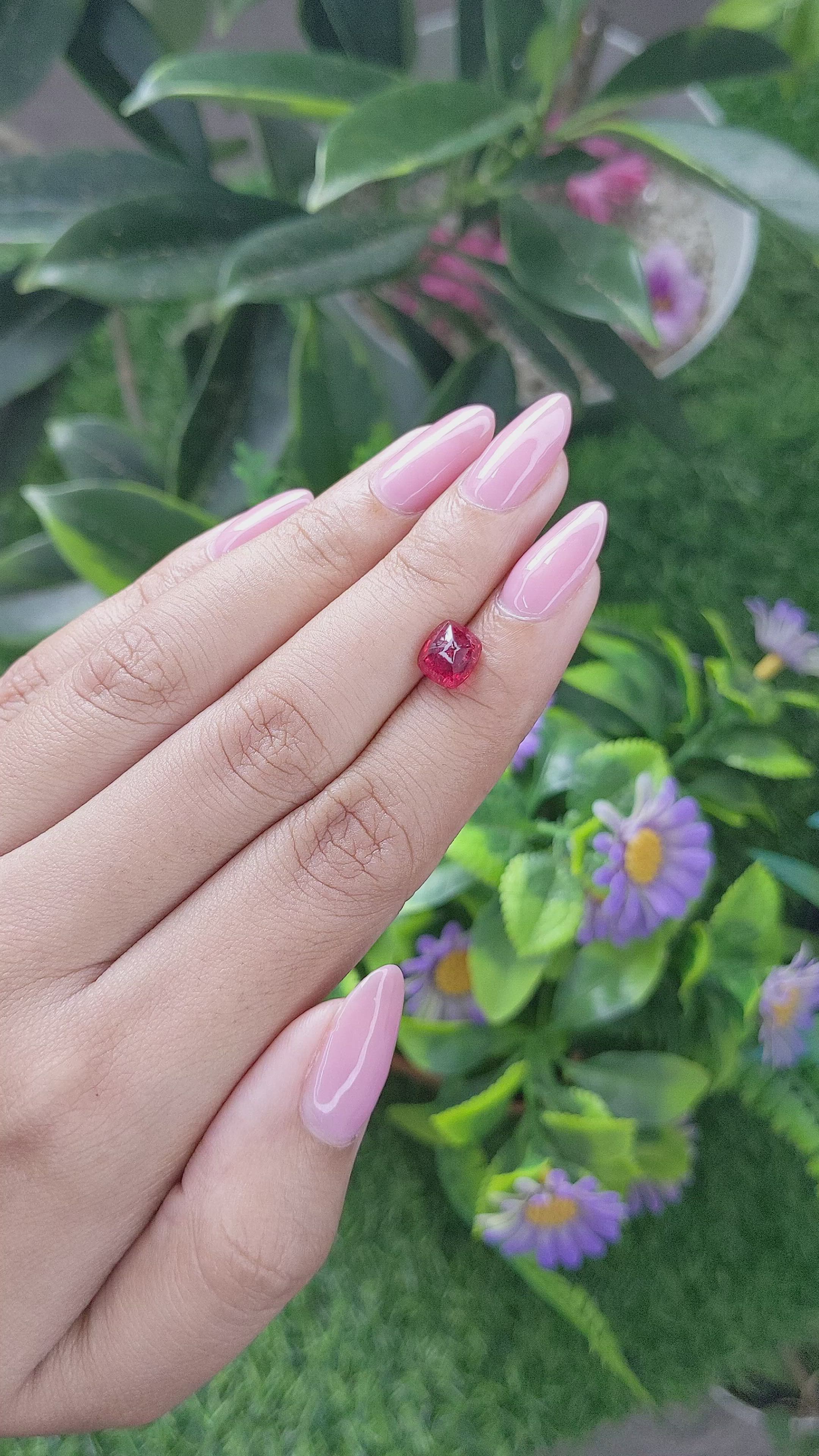 2.47 Ct. Orangish Red Cabochon Ruby from India Size Video