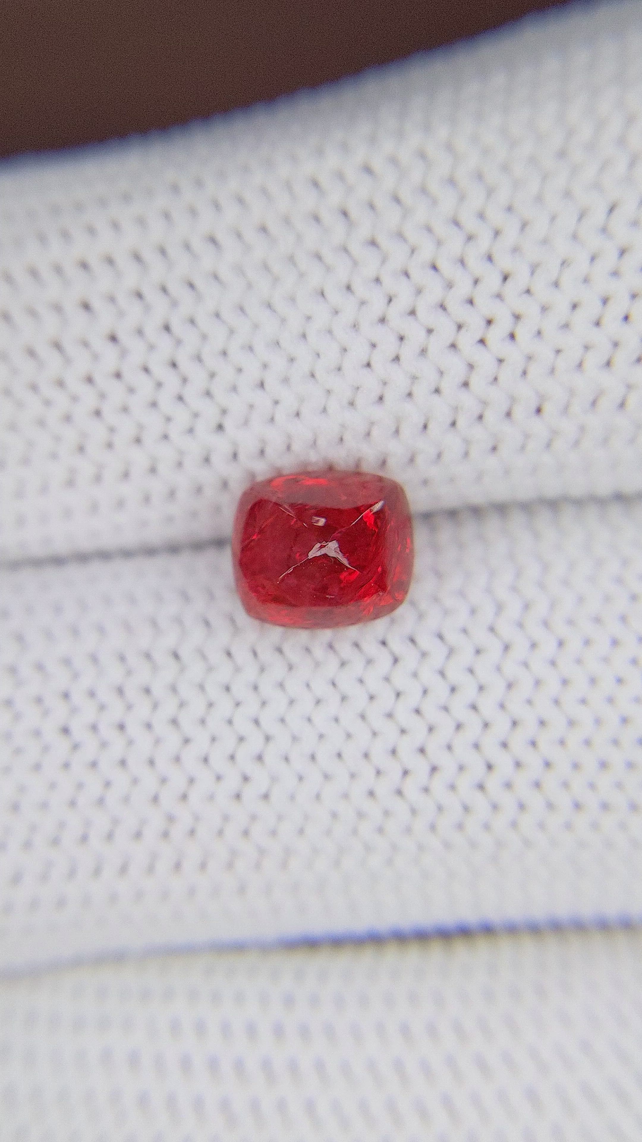 2.47 Ct. Orangish Red Cabochon Ruby from India Size Video