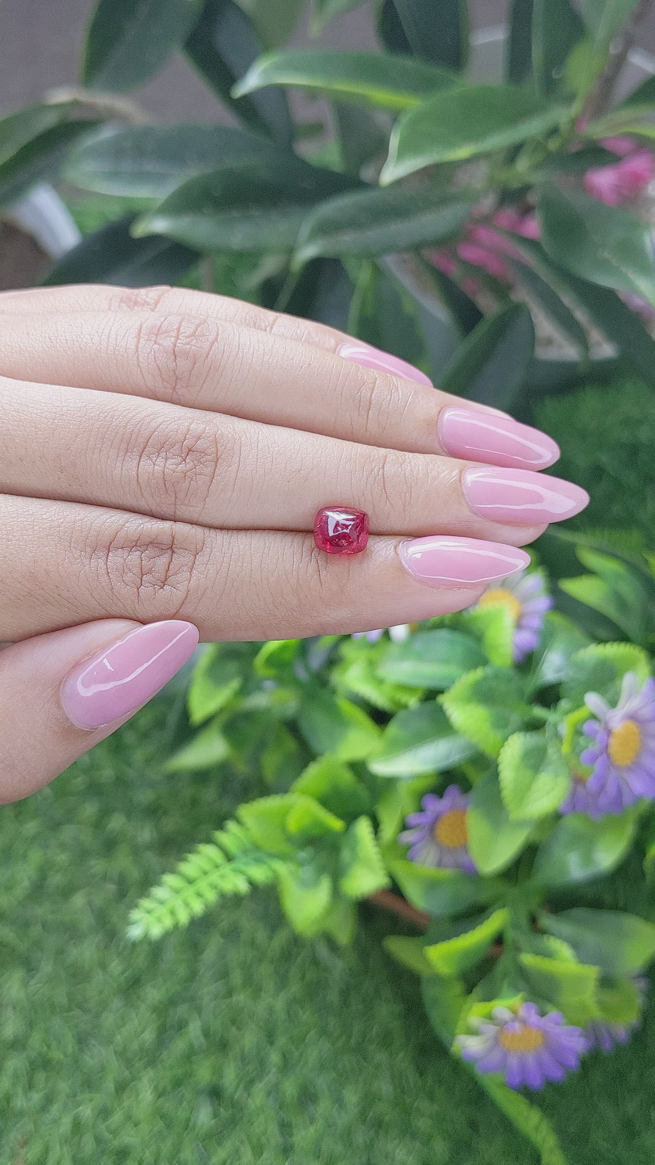 2.47 Ct. Orangish Red Cabochon Ruby from India Size Video