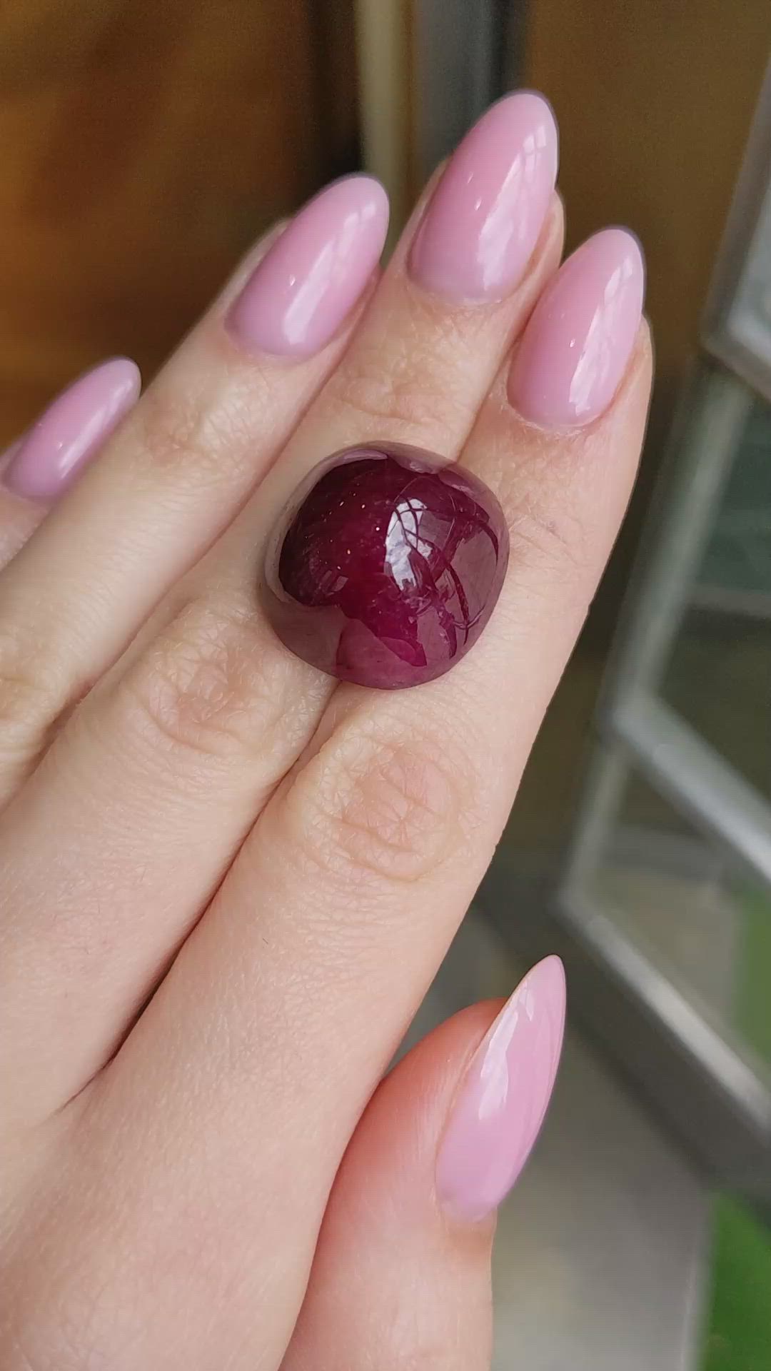 57.05 Ct. Purplish Red Cabochon Ruby from Madagascar Size Video
