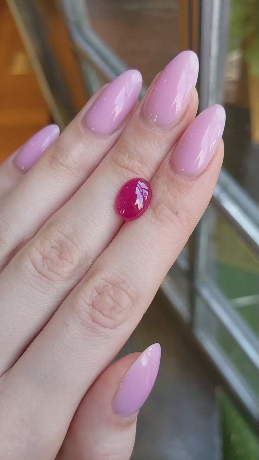 4.63 Ct. Pinkish Red Cabochon Ruby from Burma (Myanmar) Size Video