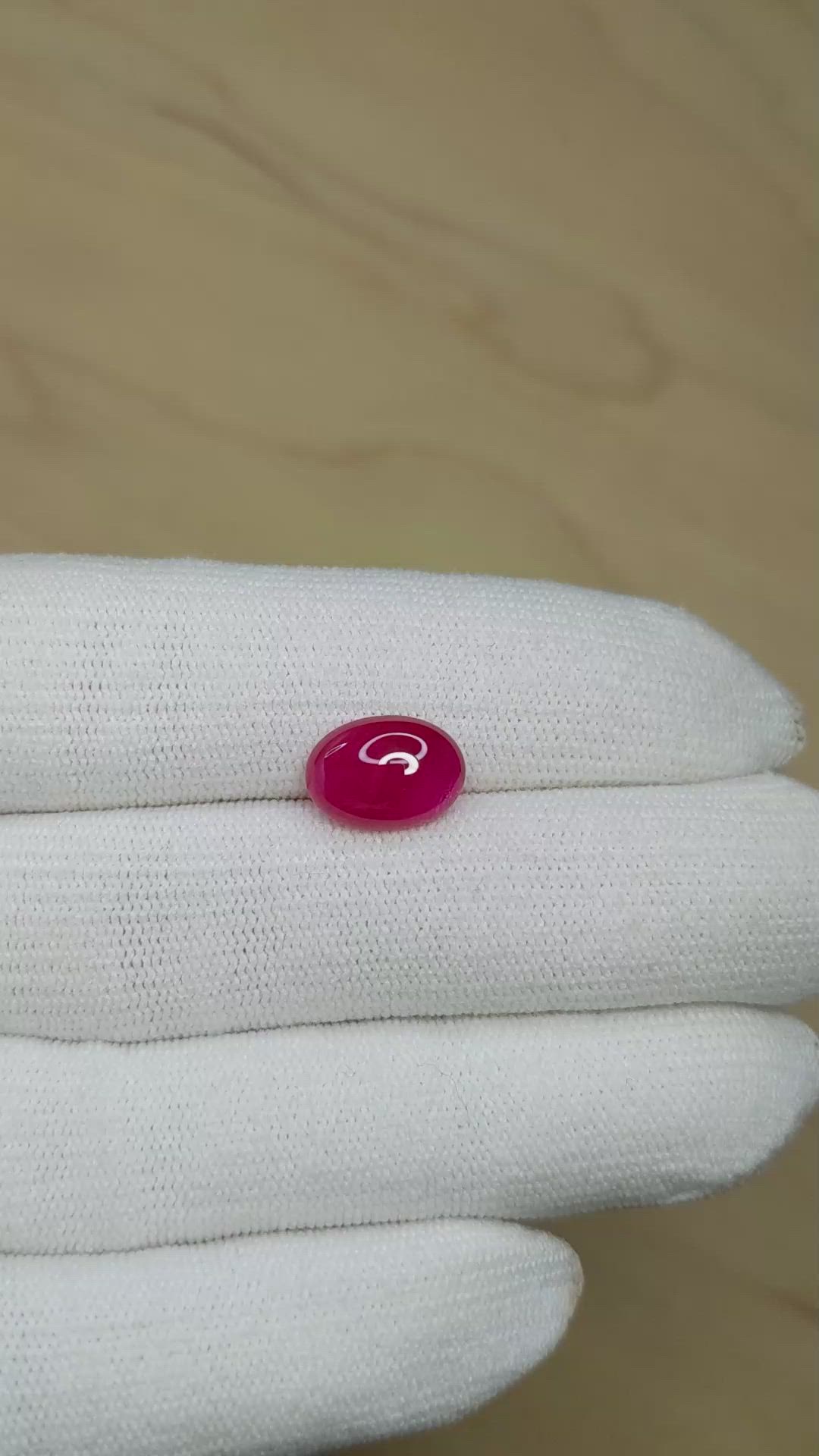 4.63 Ct. Pinkish Red Cabochon Ruby from Burma (Myanmar) Size Video